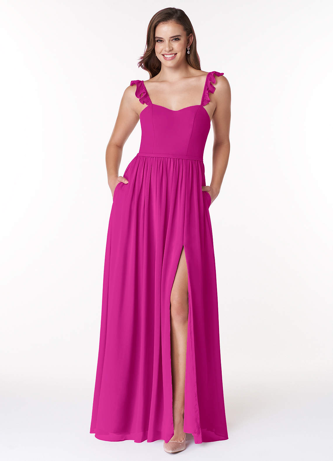 Azazie Metz Bridesmaid Dresses Fuchsia A-Line Sweetheart Ruched Chiffon Dress image1