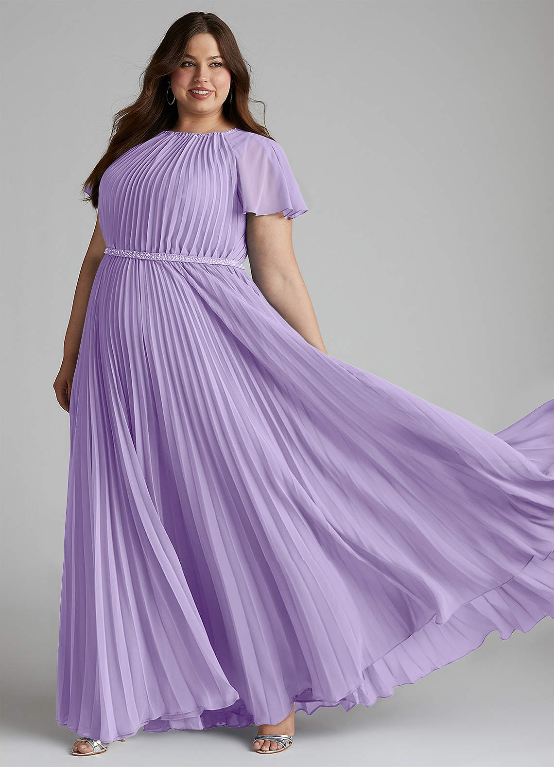 Azazie Kara Modest Bridesmaid Dresses A-Line Pleated Chiffon Floor-Length Dress image1