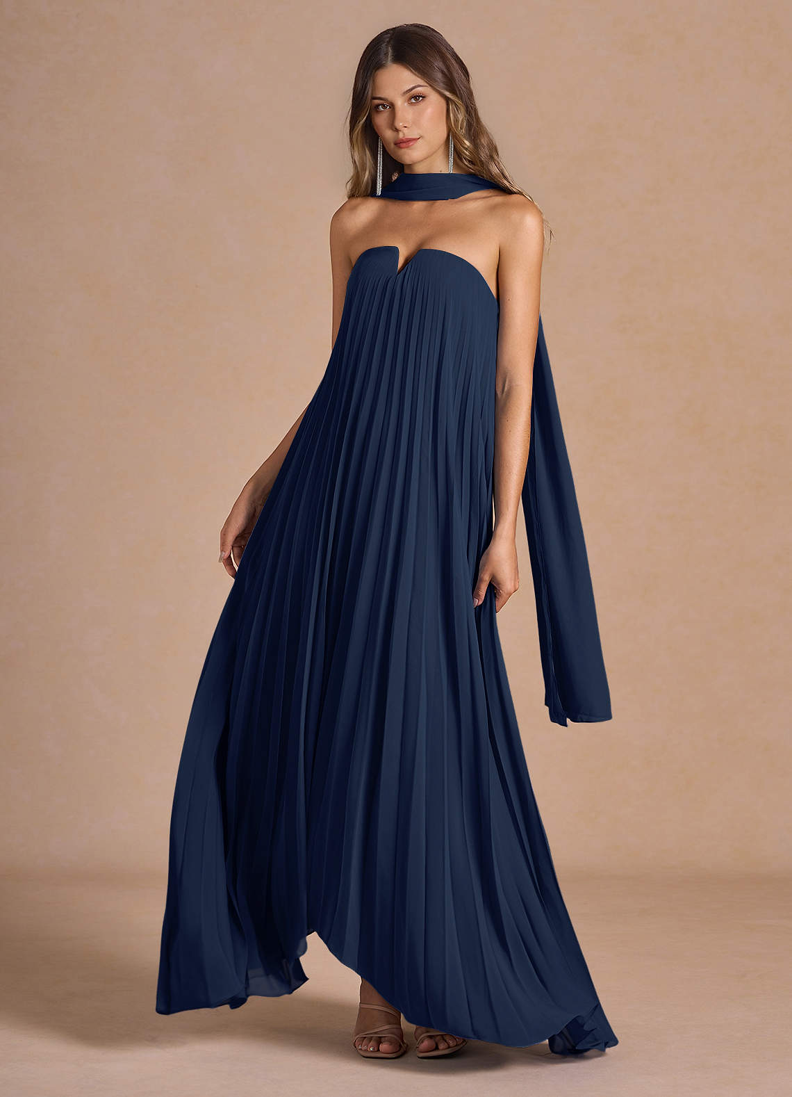Nahla Navy Allover Pleated Maxi Dress | Azazie