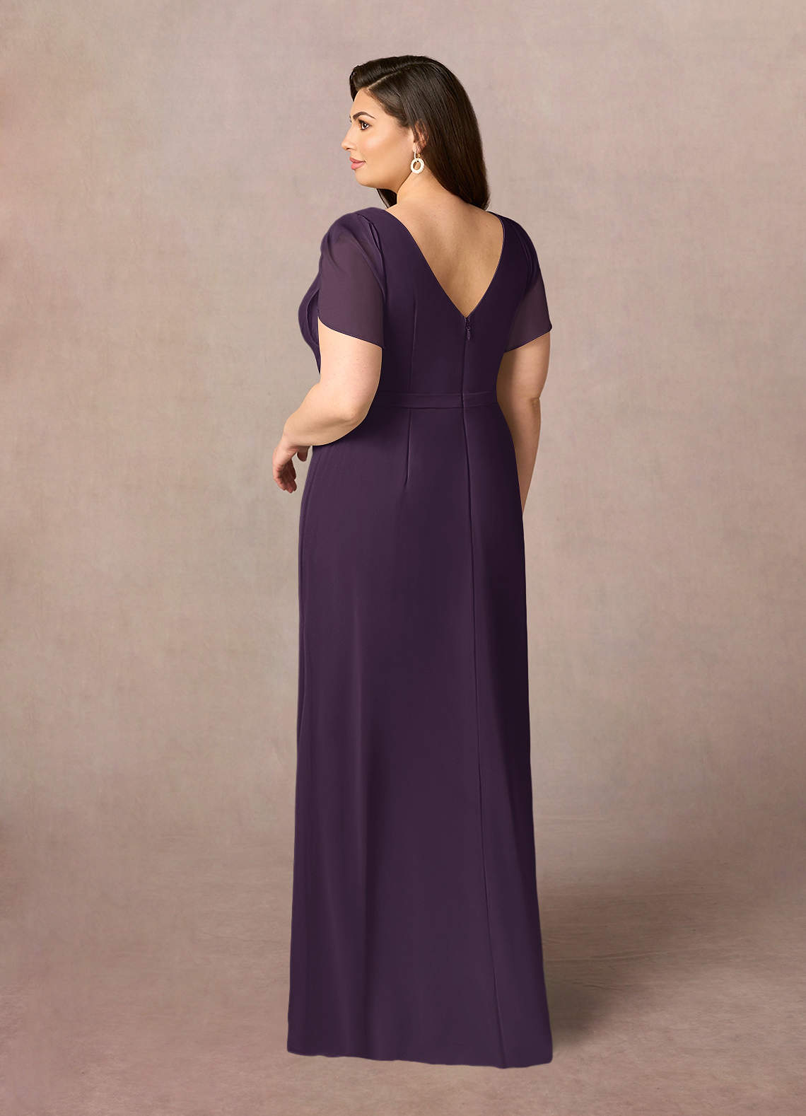 Azazie Marianne Mother of the Bride Dresses Plum Sheath V-Neck Pleated Chiffon Dress image8