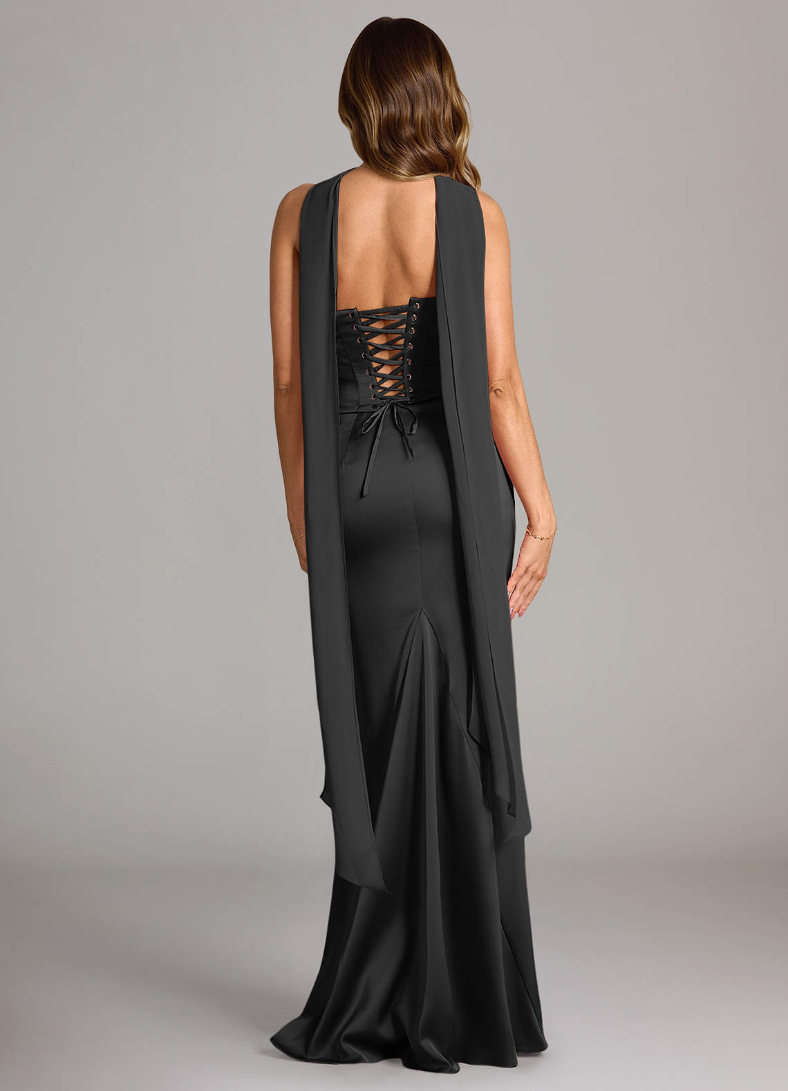 Azazie Sorrel Bridesmaid Dresses Black Mermaid Strapless Stretch Satin Convertible Dress image1
