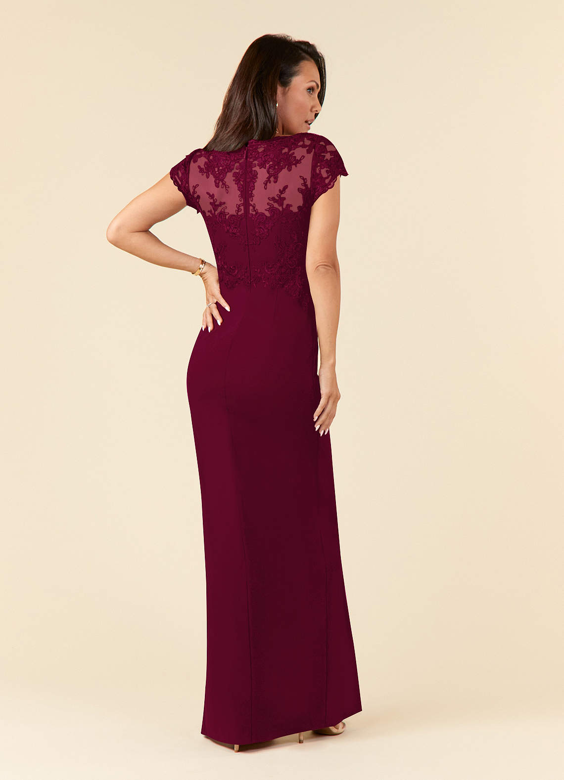 Azazie Carmen Mother of the Bride Dresses Burgundy Sheath Lace Dress image2