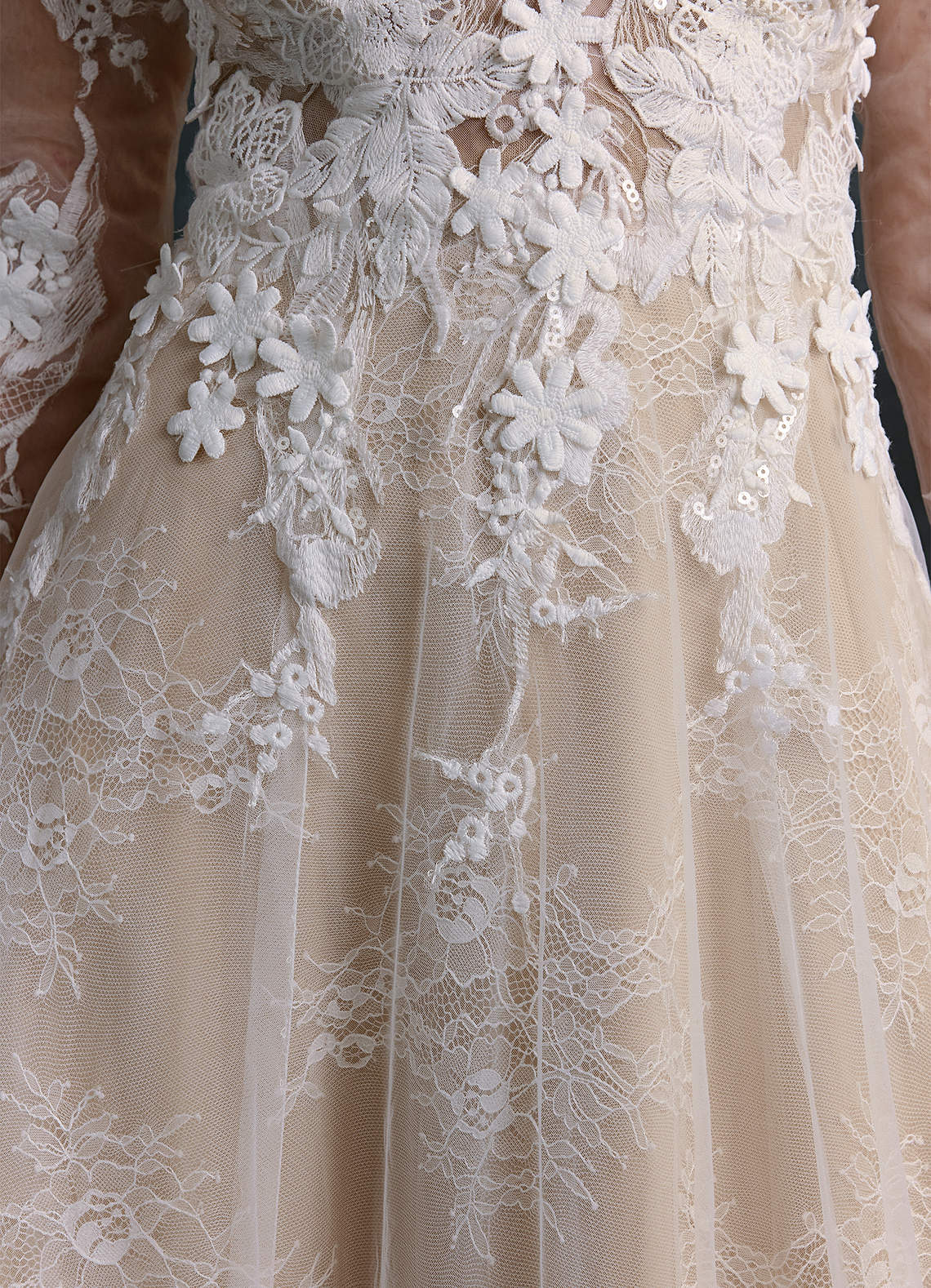 Azazie Leila At-home Try On Dresses Diamond White Nude A-Line V-Neck Sequins Tulle Dress image7