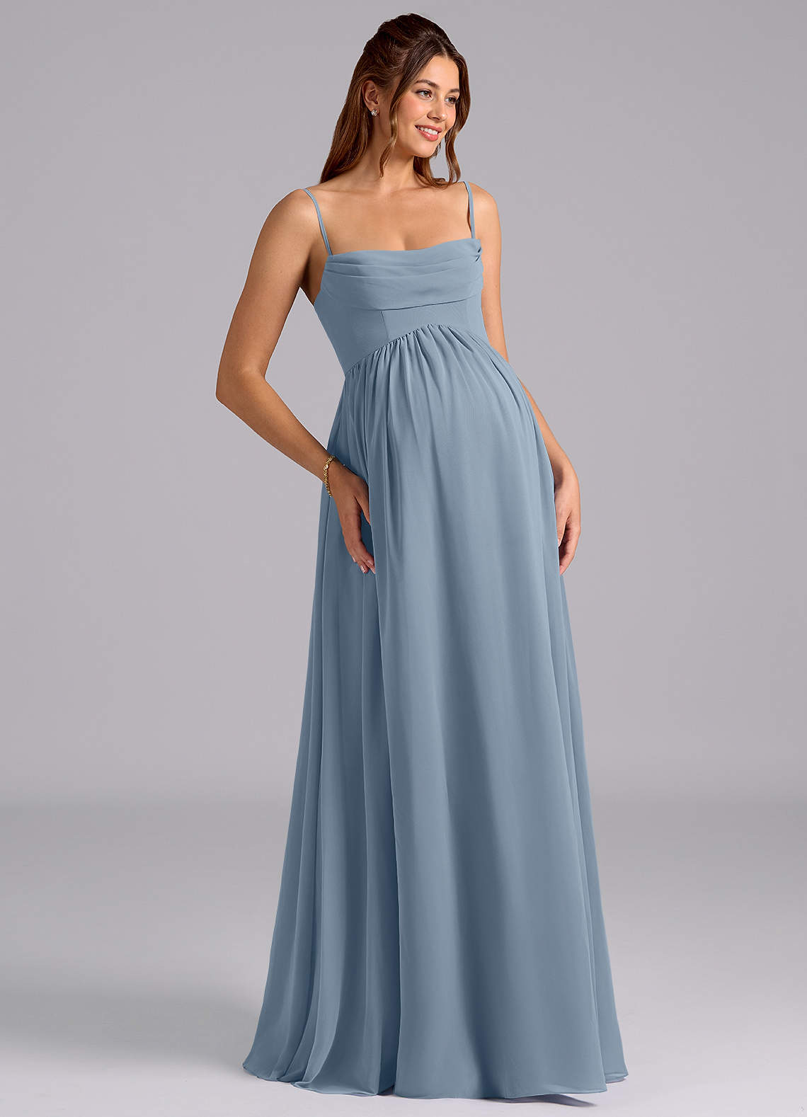 Azazie Saige Probar vestidos en casa Vestido de Corte en A Plisado Hasta el suelo Gasa image6