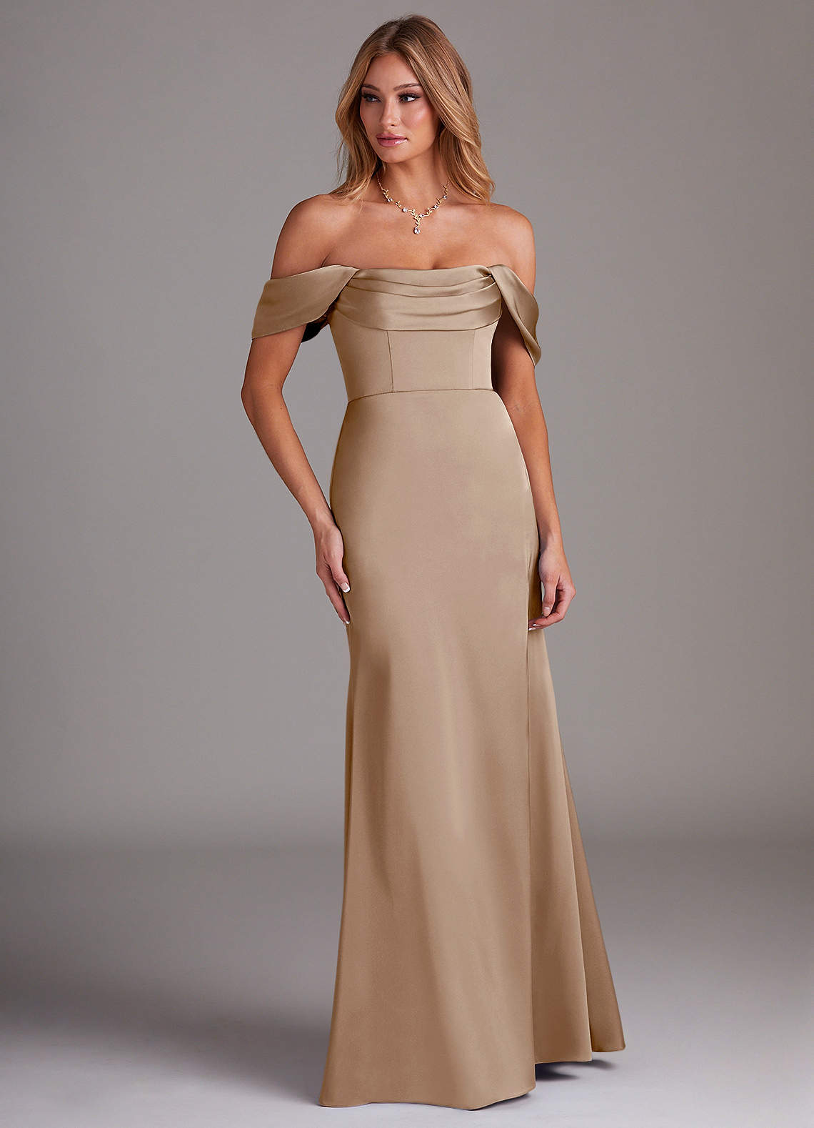 bridesmaid dresses pakistani A Line Lace Long Bridesmaid Dress Khaki Rhinestone Backless Prom Dress –  SheerGirl main image 0