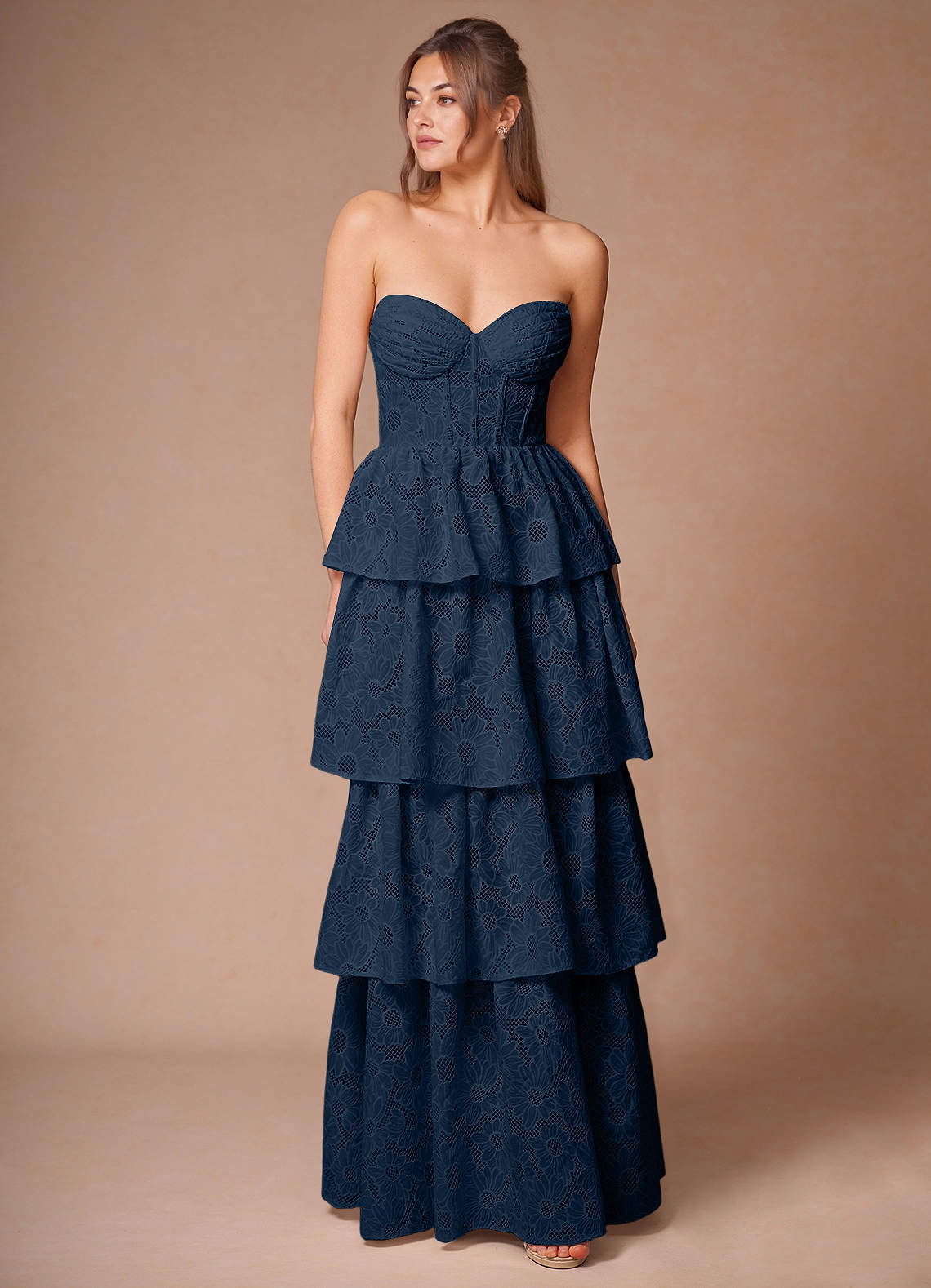 Galadriel Navy Lace Layered Dress | Azazie