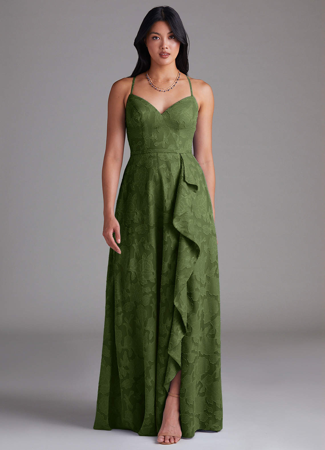 Azazie Naeem Olive Floral Burnout Bridesmaid Dresses | Azazie