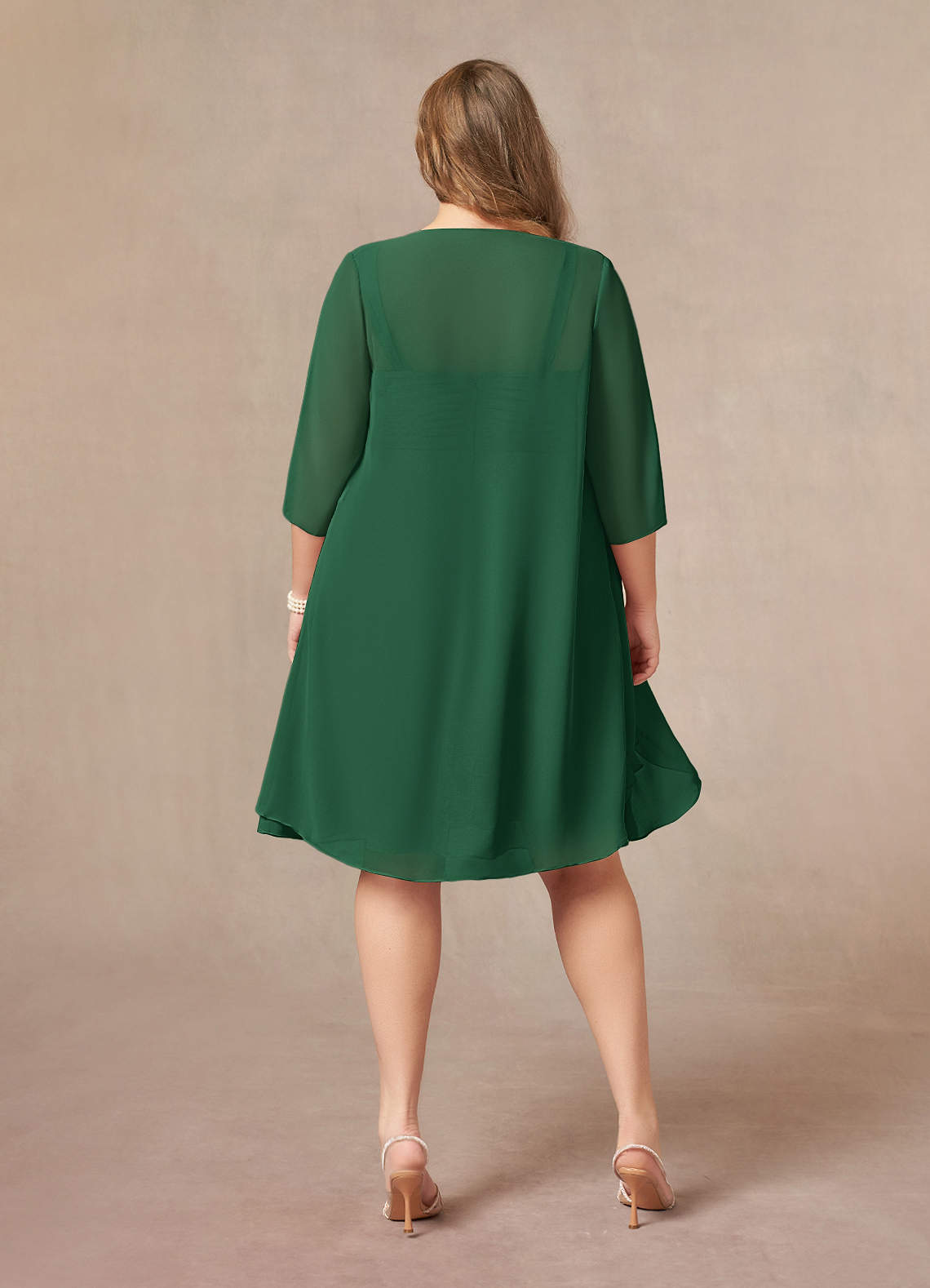 Azazie Olivia Dark Green A-Line Square Neckline Pleated Chiffon