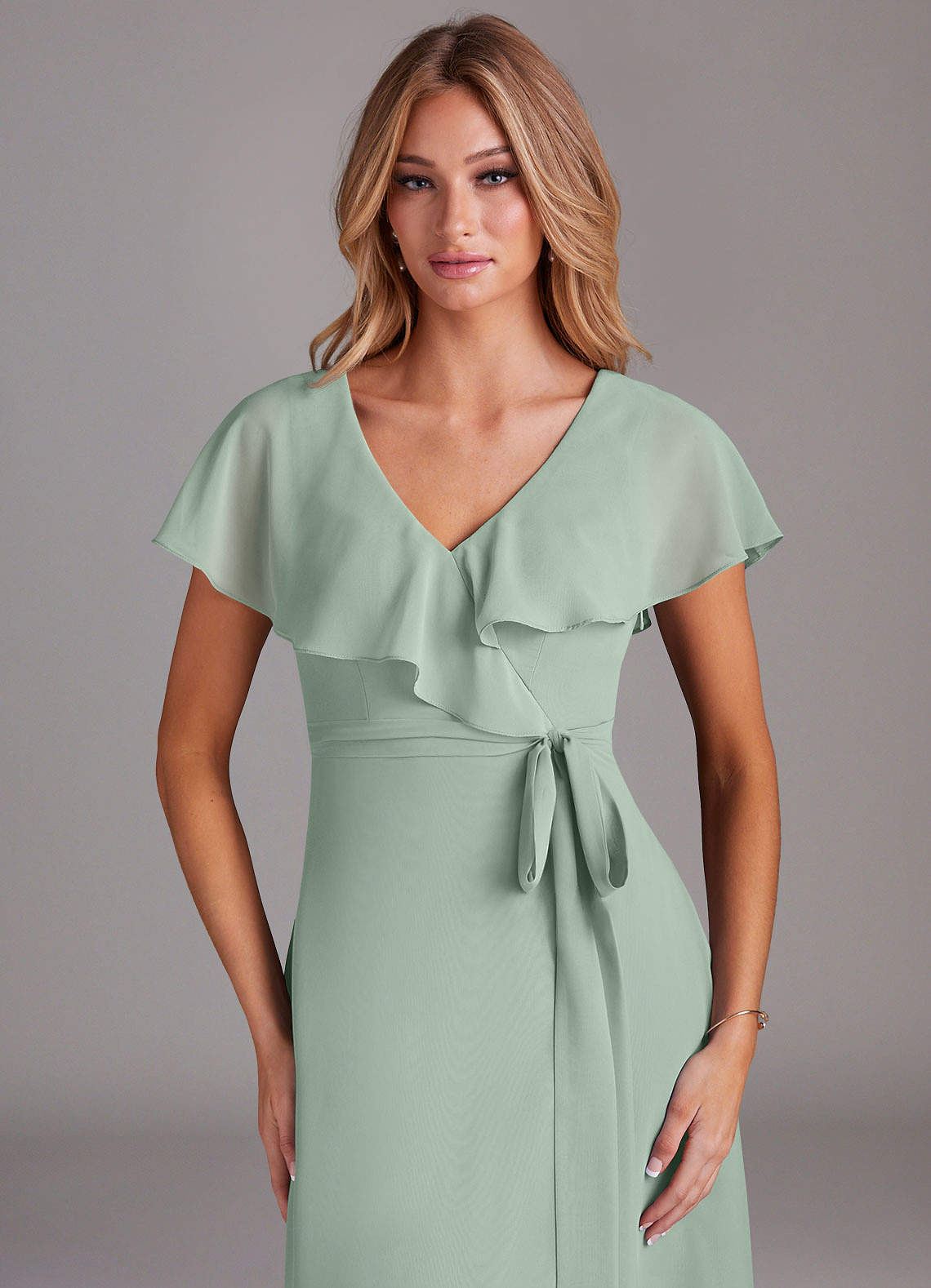 Azazie Lainey Bridesmaid Dresses Agave A-Line with Pockets Chiffon Dress image5
