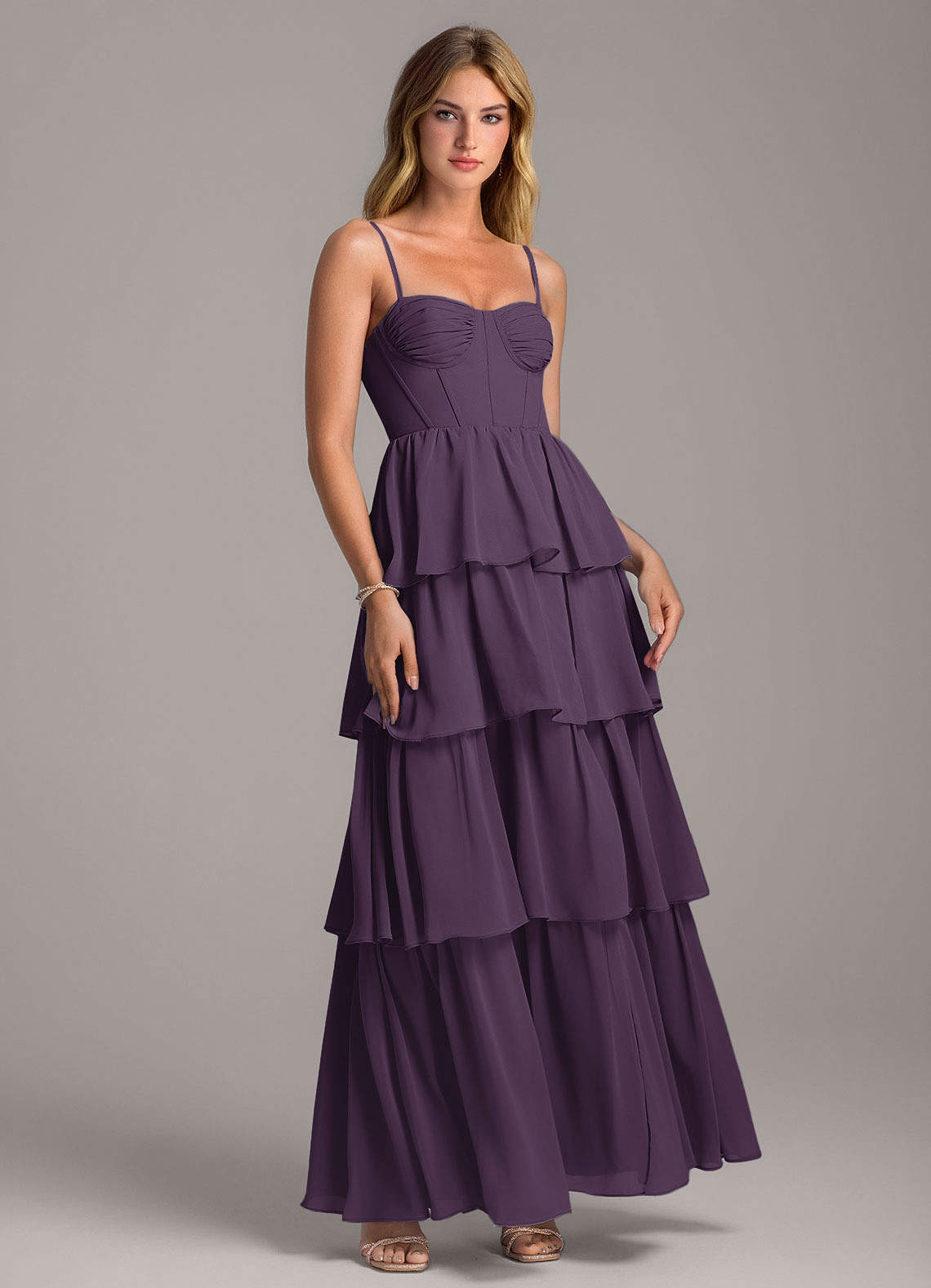 Azazie Alanna Vestidos de madrinha de casamento Vestir Ameixa de Chiffon de Linha A com Decote em coração image1