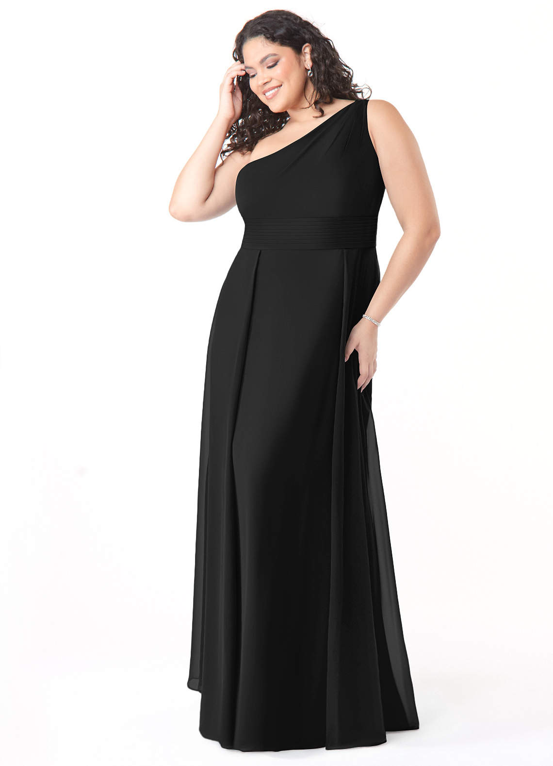 Azazie Dallas Bridesmaid Dresses Black A-Line One Shoulder Chiffon Dress image7