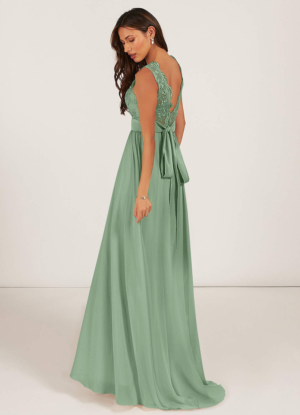 Azazie Gertrude At-home Try On Dresses Mulberry A-Line Lace Chiffon Dress image6