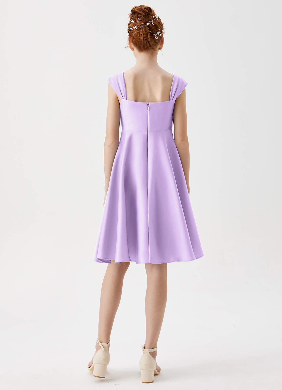 Azazie Amira Junior Lilac A-Line Pleated Stretch Satin Dress image1