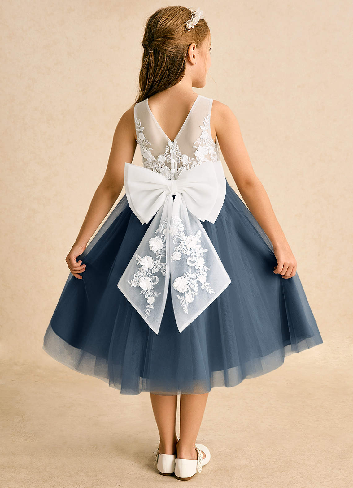 Azazie Lina Flower Girl Dresses Ivory Neptune Ball-Gown Lace Dress image1