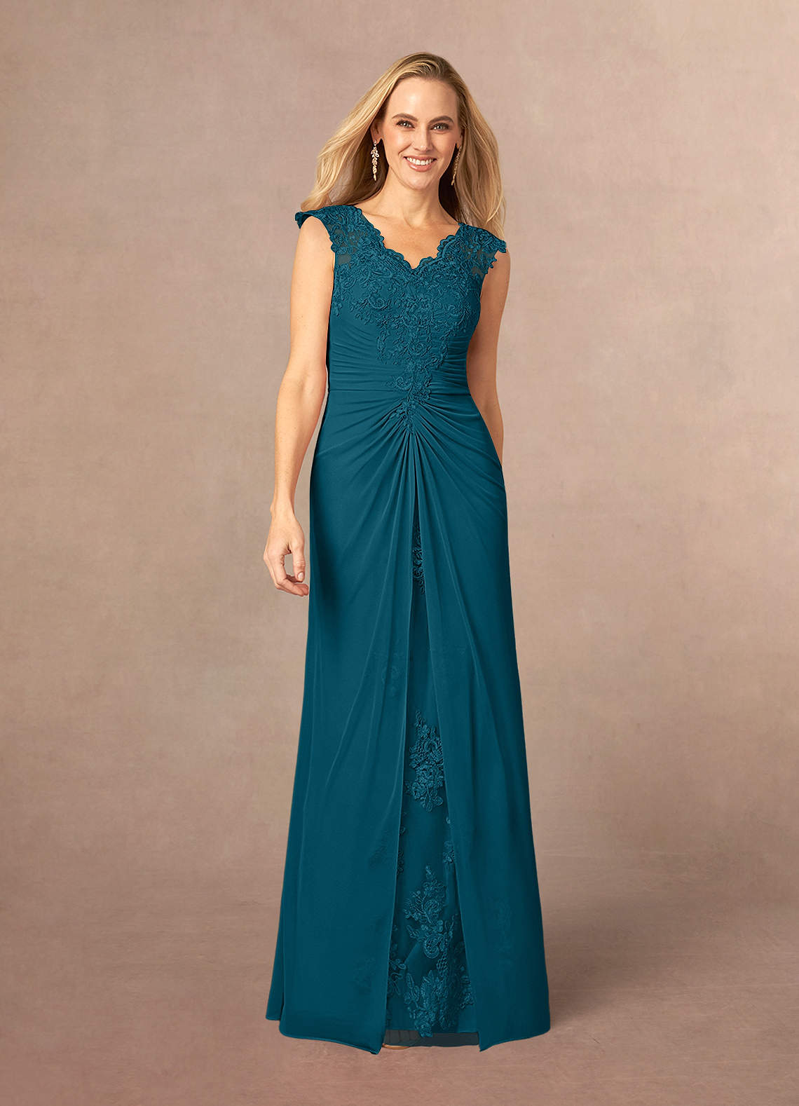 Azazie Jovie Mother of the Bride Dresses Ink Blue A-Line Lace Dress image1