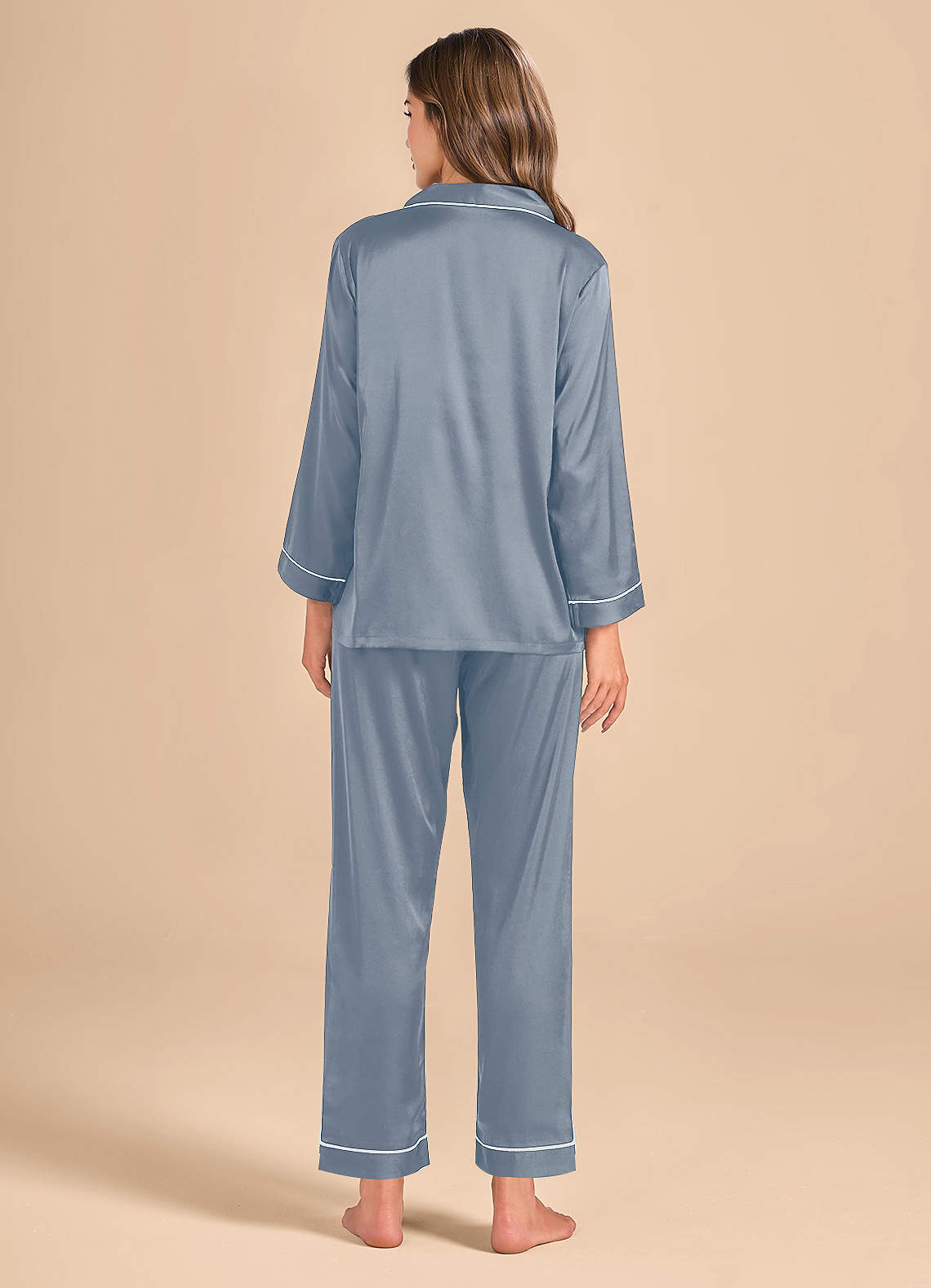 front Long Sleeves and Pants Satin PJ Set