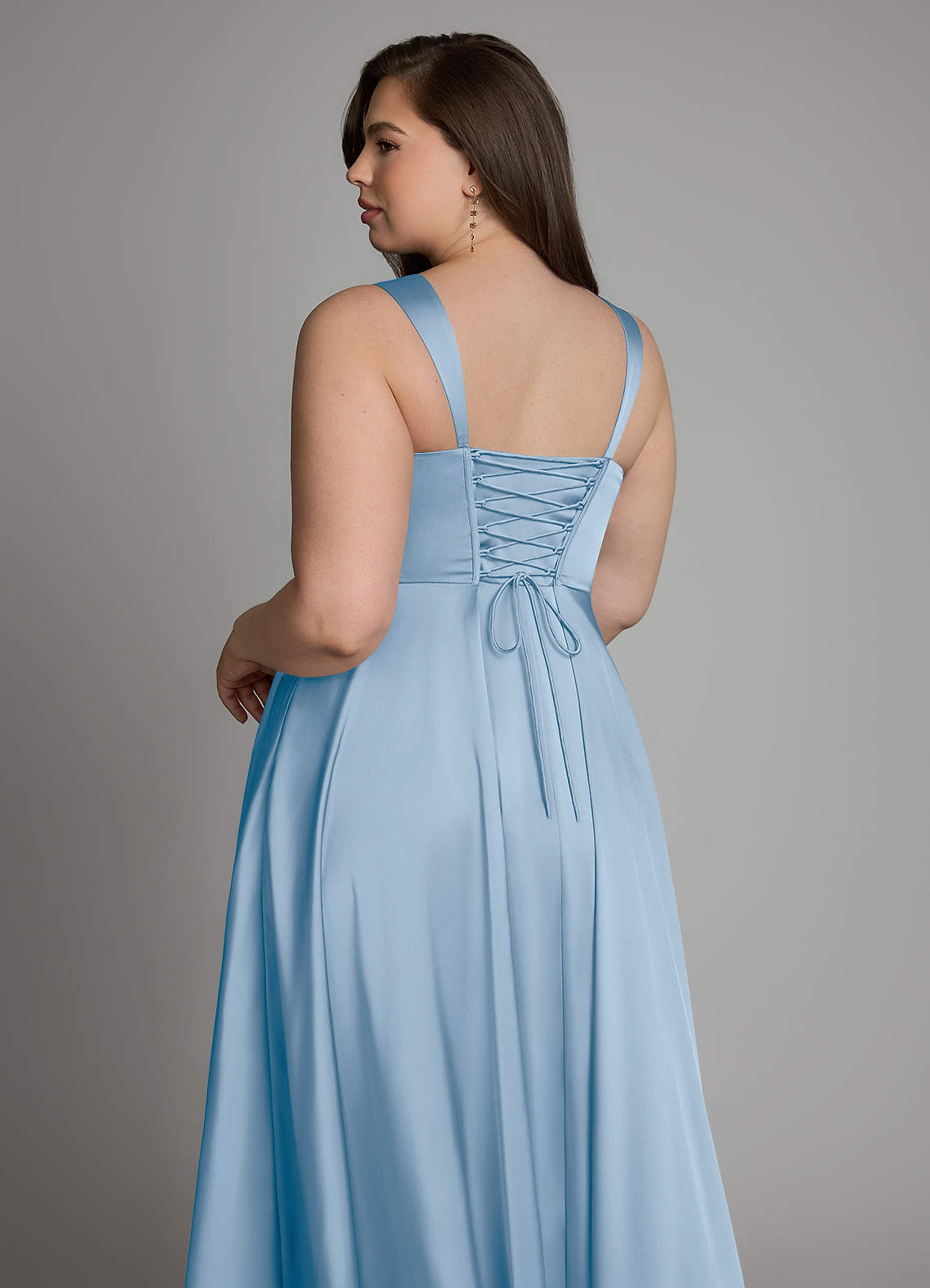 Azazie Azaria Bridesmaid Dresses Powder Blue A-Line Corset Stretch Satin Dress image12