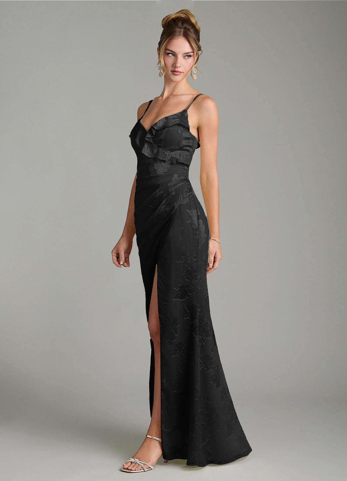 Azazie Larsa Black Floral Jacquard Burnout Bridesmaid Dresses