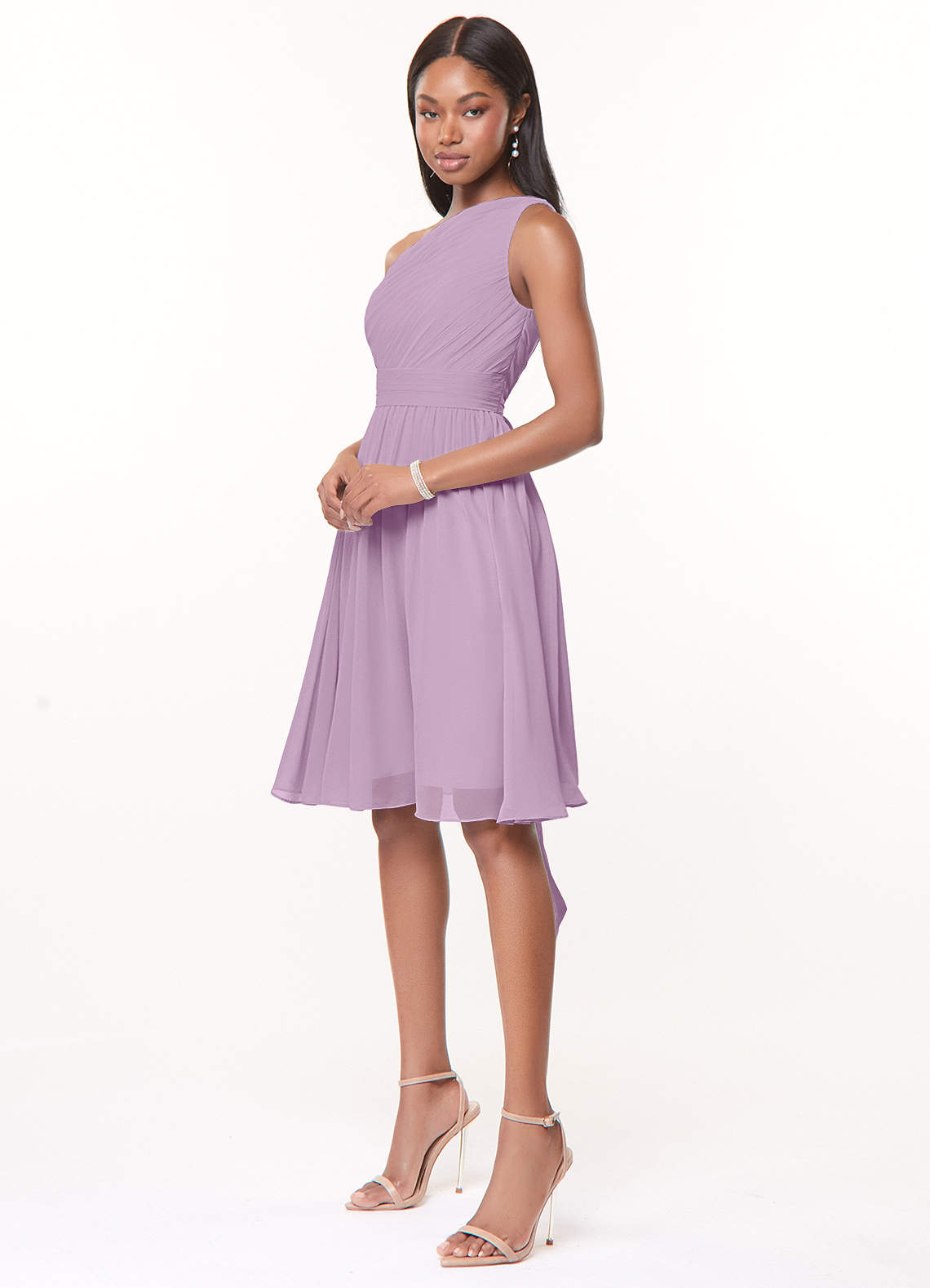 Azazie Katrina Bridesmaid Dresses A-Line One Shoulder Chiffon Knee-Length Dress image1