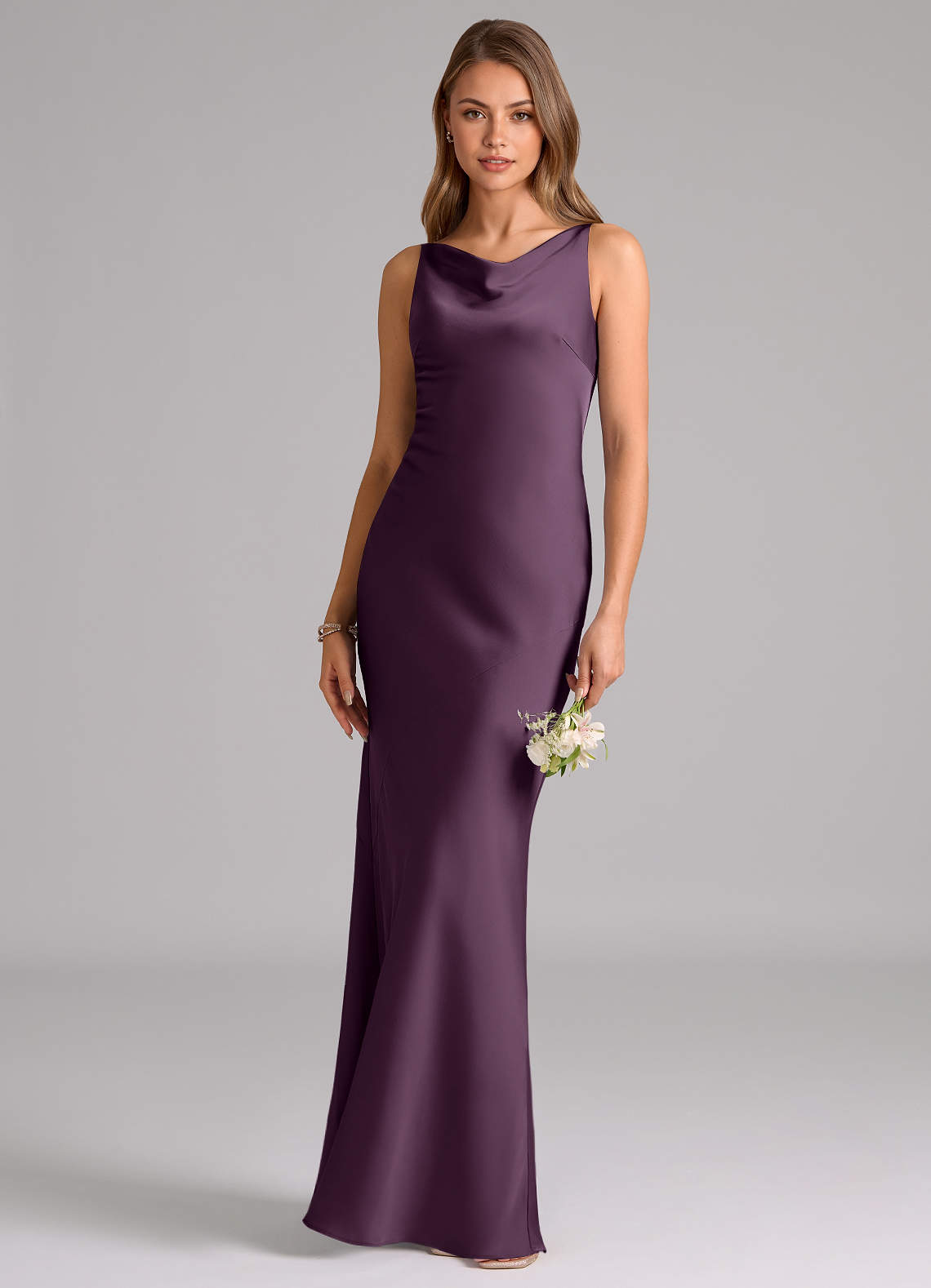 Azazie Allettie Bridesmaid Dresses Plum Mermaid Stretch Satin Dress image1