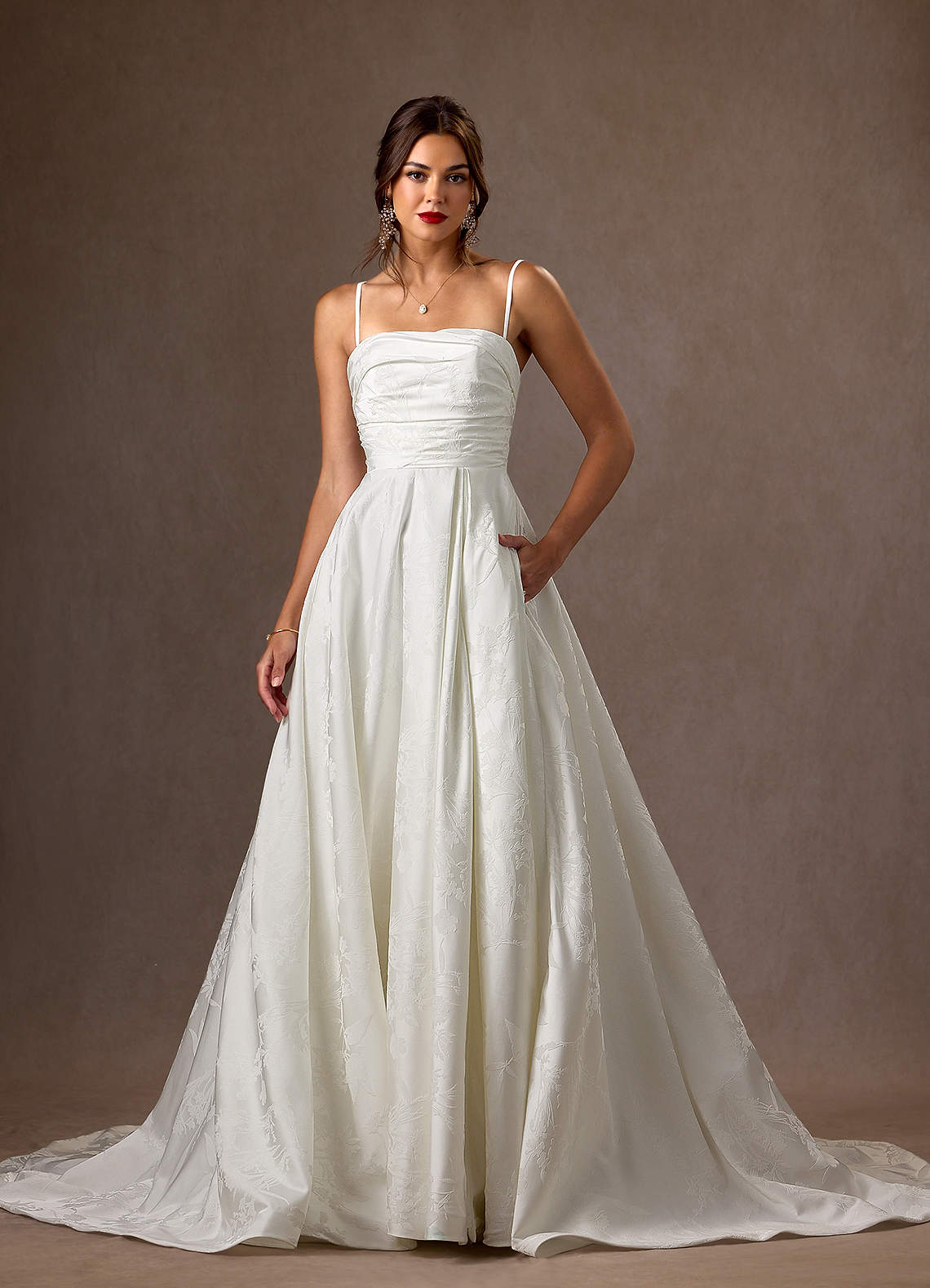 Azazie Daliah Wedding Dresses Diamond White A-Line Strapless Floral Jacquard Dress image3