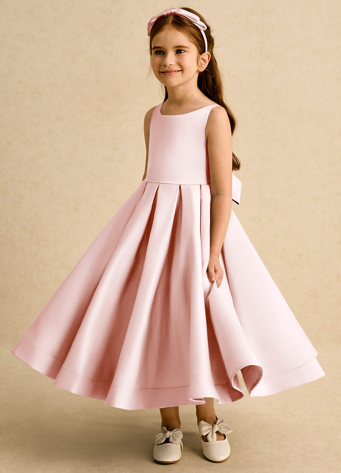 Azazie Babs Blumenmädchenkleider Ballkleid Plissee Matte Satin Kleid Zartrosa image4