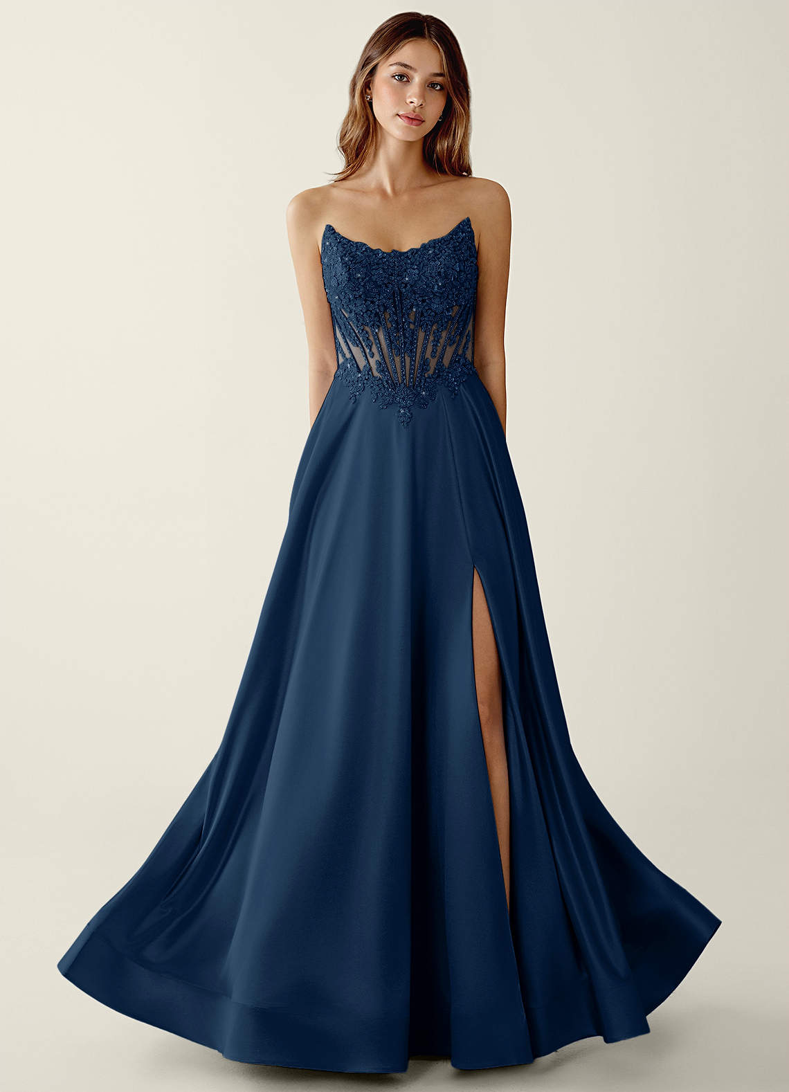 navy satin corset dress Alison Royal Blue Mermaid Spaghetti Straps Corset Back Satin Prom Dress Navy Blue / 6