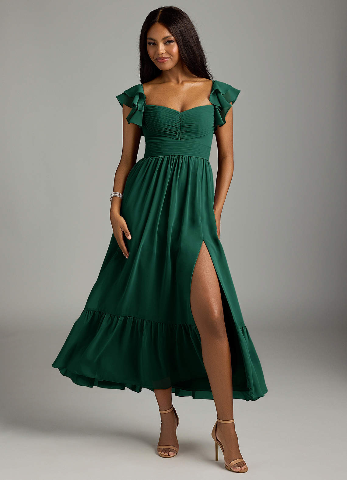 Azazie Anaya Brautjungfernkleider A-Linie Plissee Chiffon Kleid Smaragd image1