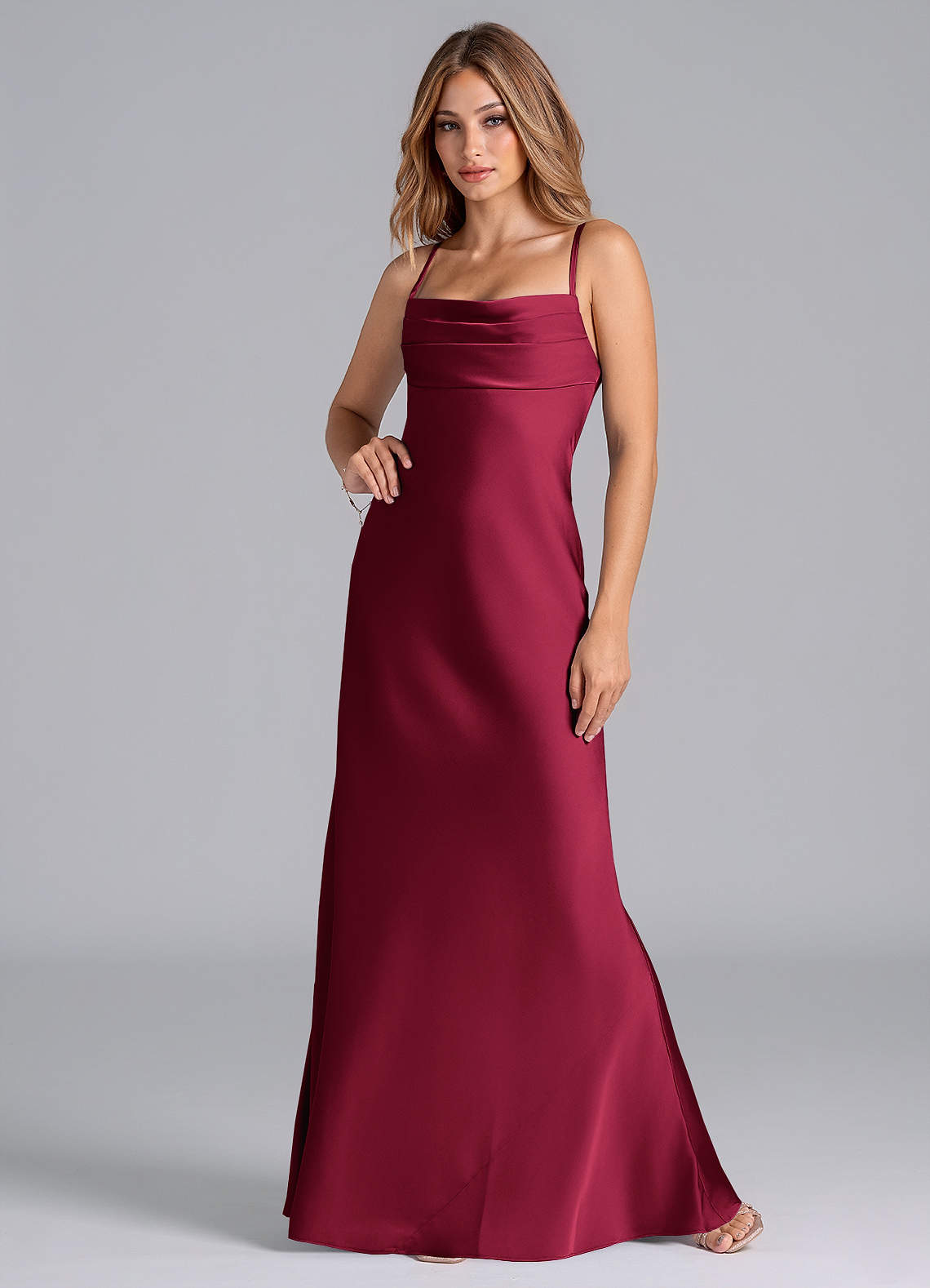 Azazie Seema Kotona sovitettavat mekot Mrenneito Korsetti Joustava satiini Lattian pituus Pukeutua image3