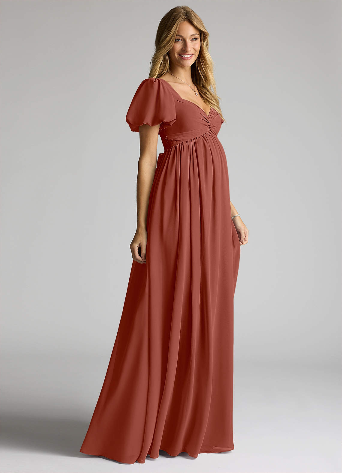 Azazie Madisynn Probar vestidos en casa Vestido de Lazo Hasta el suelo Gasa image2