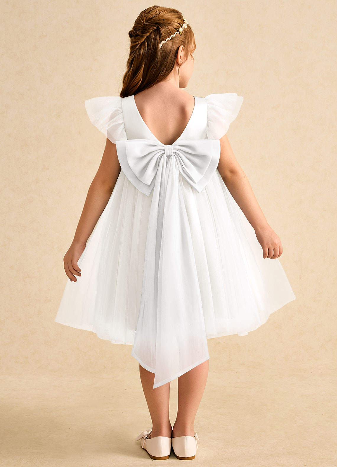 Azazie Munchkin Ivory White A-Line Bow Tulle Dress | Azazie