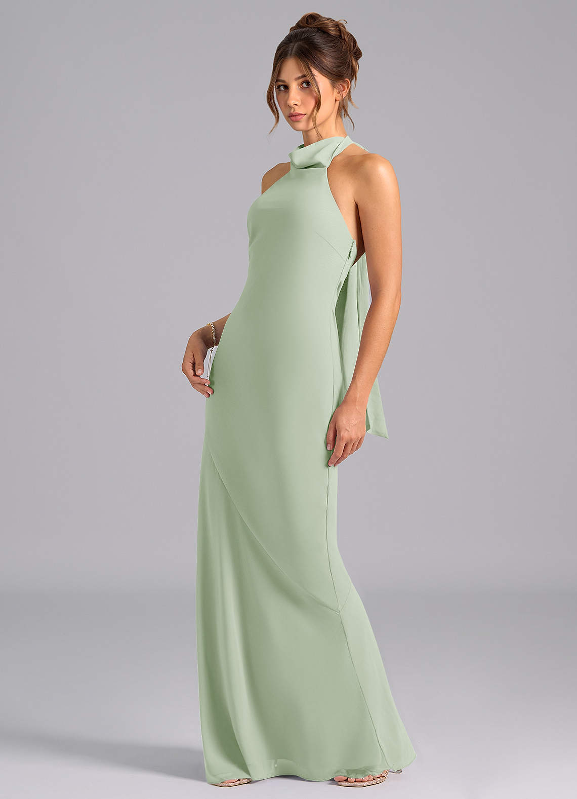 Azazie Velli Bridesmaid Dresses Dusty Sage Mermaid Bow Chiffon Dress image1