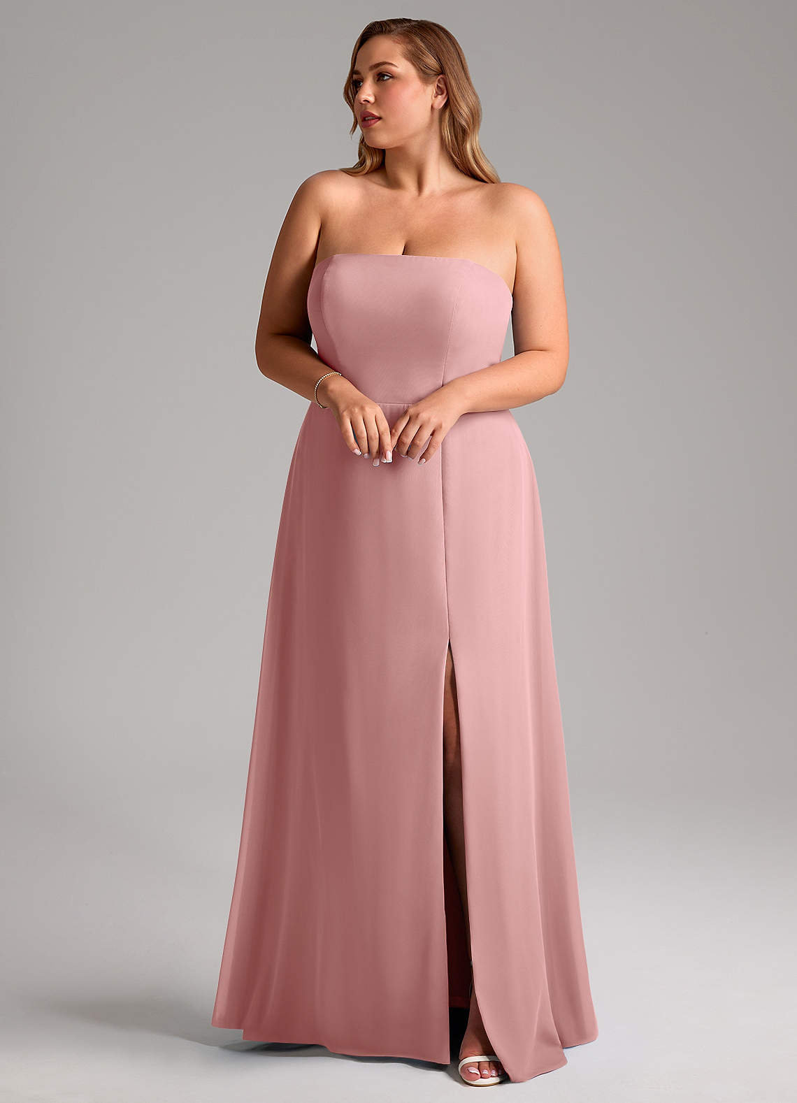 Azazie Wren Abiti da Damigella Abito Convertibile A-Line in Chiffon Spacco Laterale Rosa Polverosa image8
