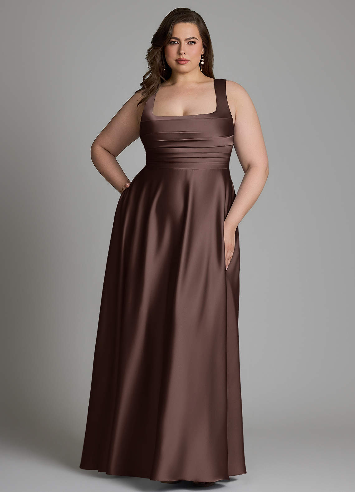 Azazie Azaria Bridesmaid Dresses Ganache A-Line Corset Stretch Satin Dress image6