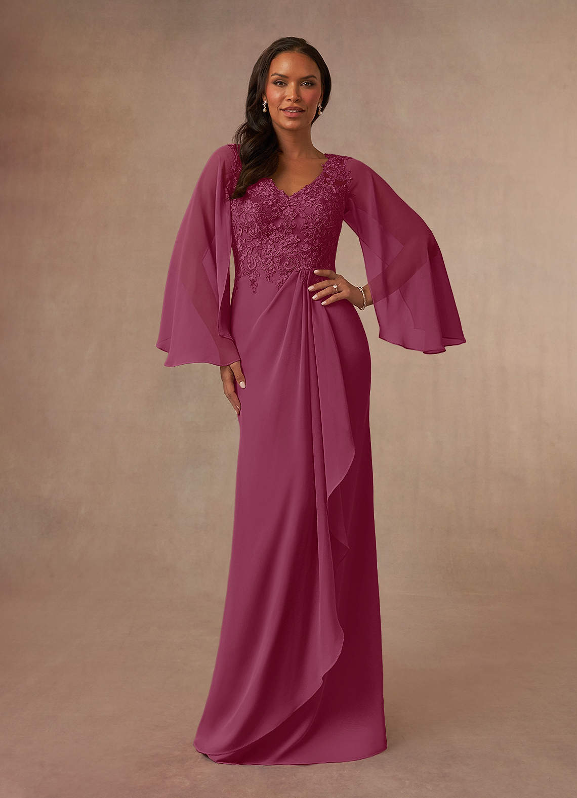Azazie Perry Mother of the Bride Dresses Mulberry Mermaid V-Neck Lace Chiffon Dress image1
