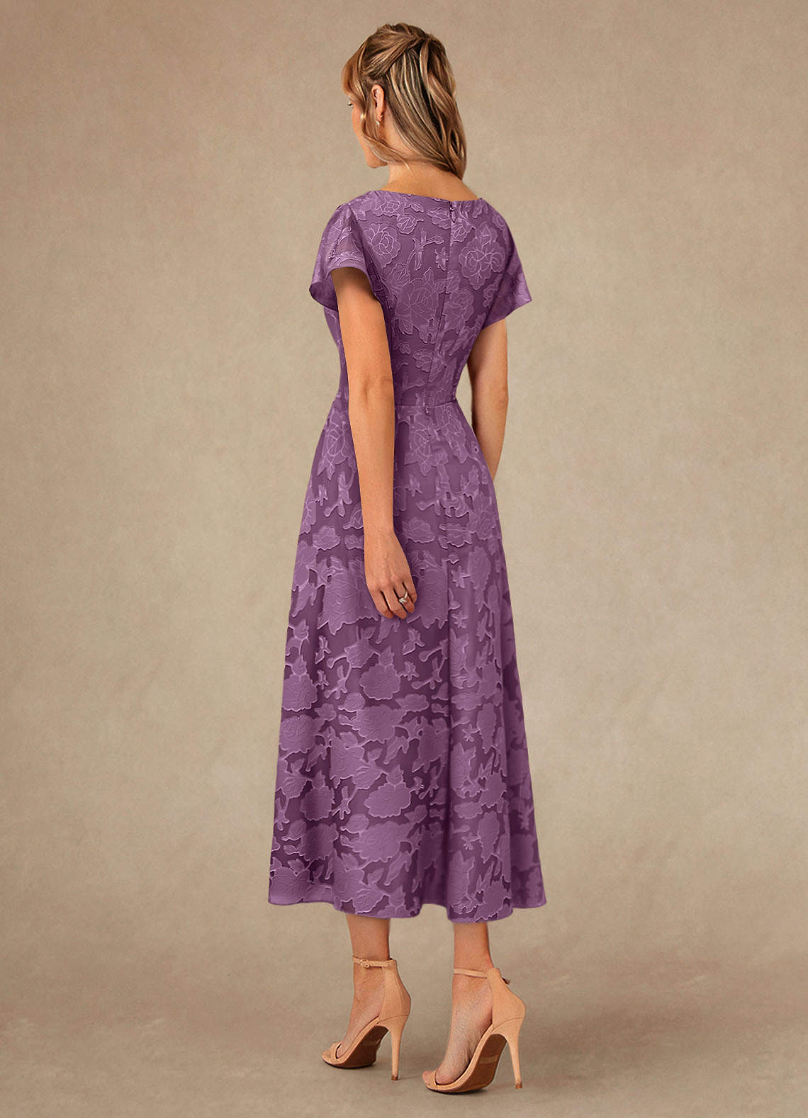 Azazie Vera Mother of the Bride Dresses Wisteria A-Line Pleated Floral Burnout Dress image2