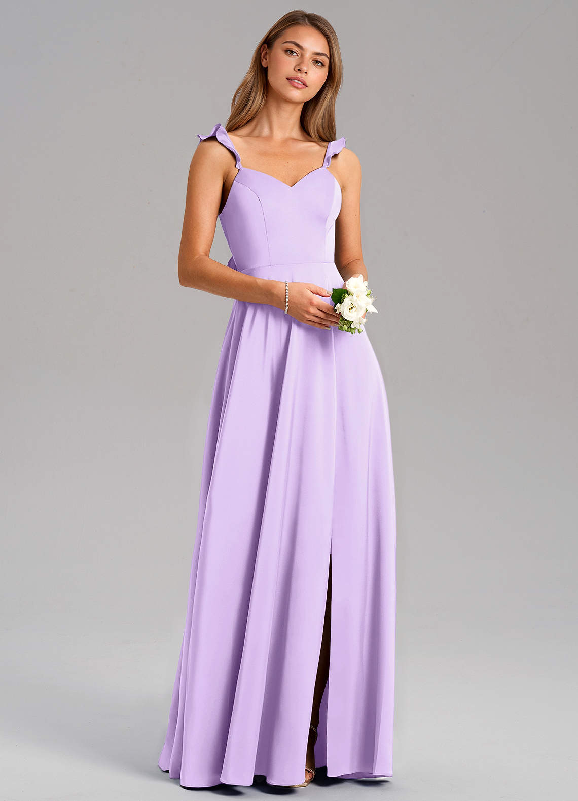 Azazie Everett Robes de demoiselle d'honneur Robe Trapèze en Satin extensible Lilas image1