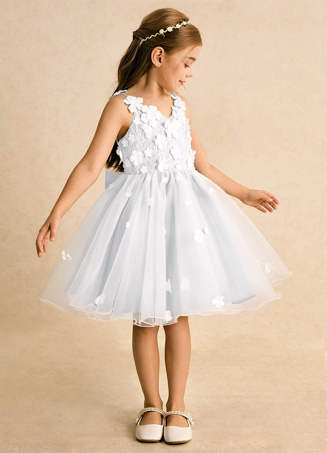 Azazie Junebug Flower Girl Dresses Ivory White Ball-Gown Lace Tulle Dress image3