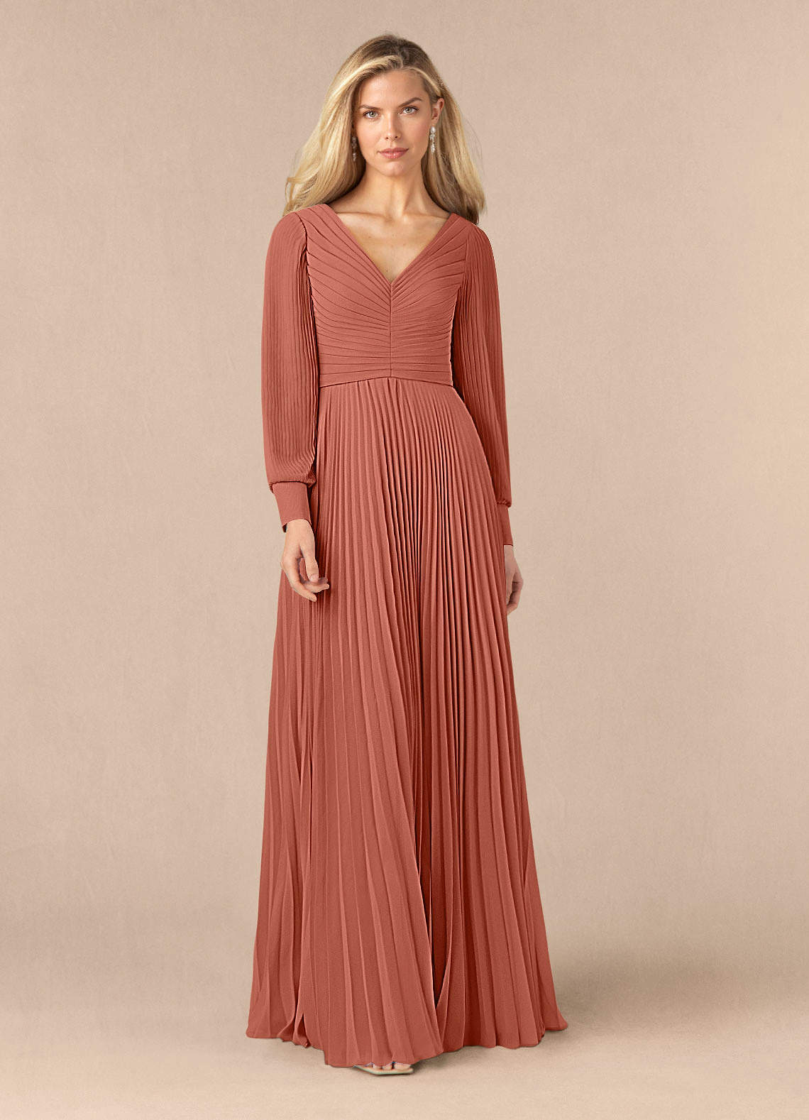 Azazie Zina Mother of the Bride Dresses Clay A-Line Pleated Chiffon Dress image1
