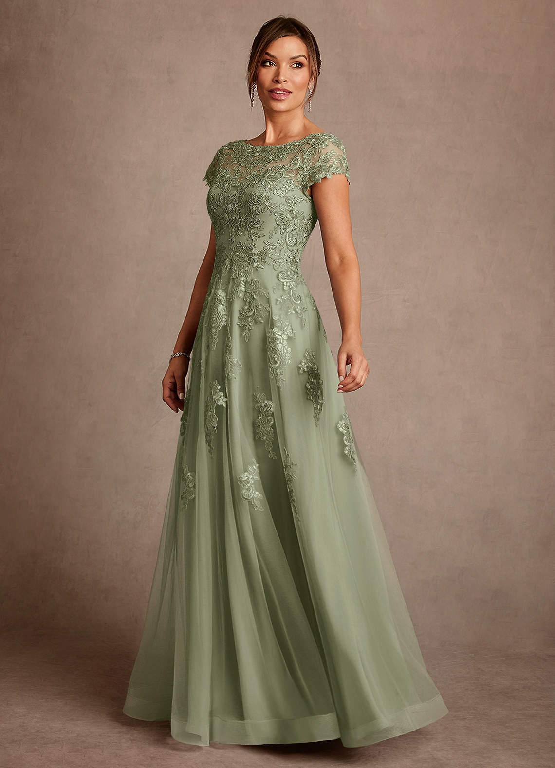 Azazie Jalinda Mother of the Bride Dresses Pistachio A-Line Lace Chiffon Dress image3