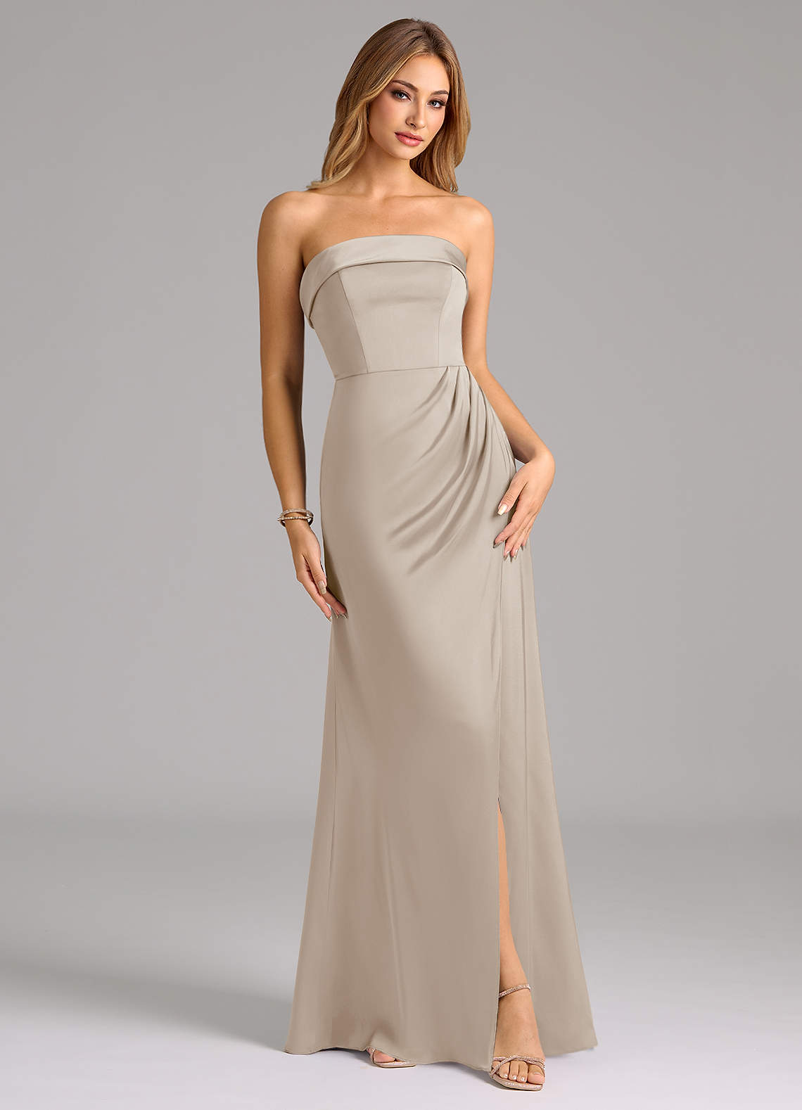 Azazie Aretha Bridesmaid Dresses Frost A-Line Strapless Stretch Satin Convertible Dress image1