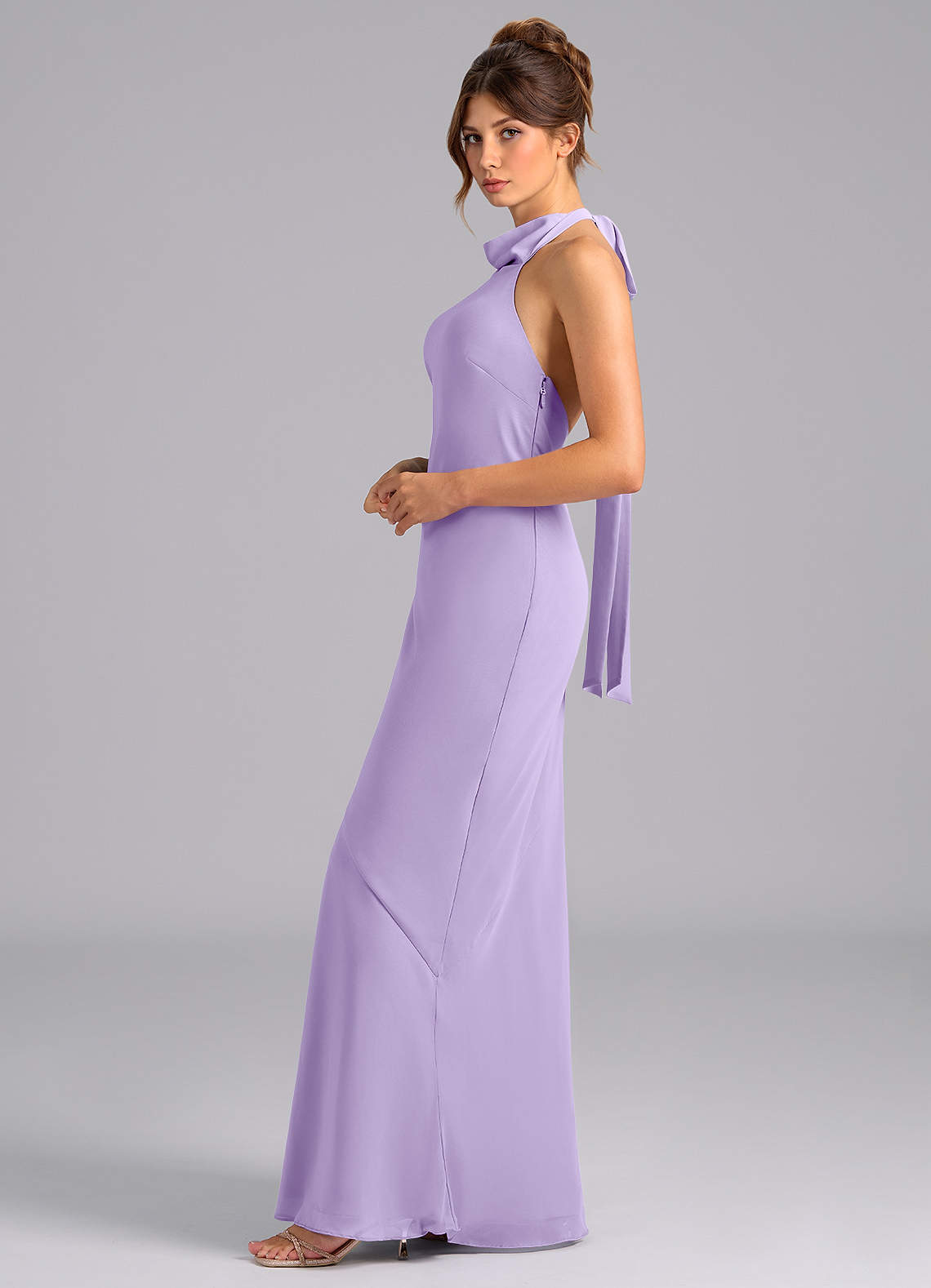 Azazie Velli Bridesmaid Dresses Lilac Mermaid High Neck Chiffon Dress image4