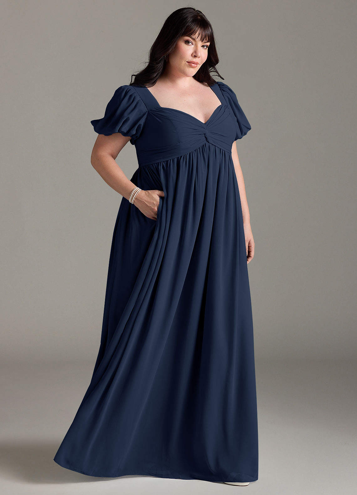 Azazie Madisynn At-home Try On Dresses Bow Chiffon Floor-Length Dress image6