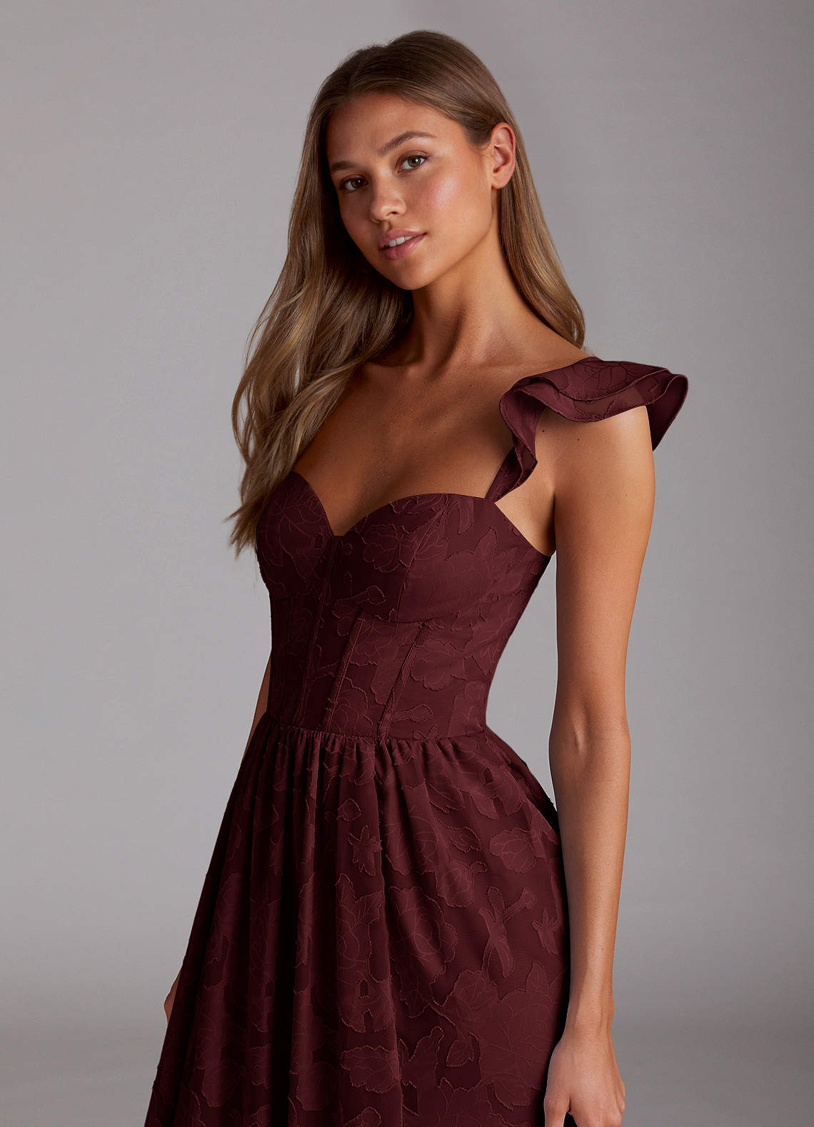 Sorina Vinho Vestido de baile longo com espartilho image3