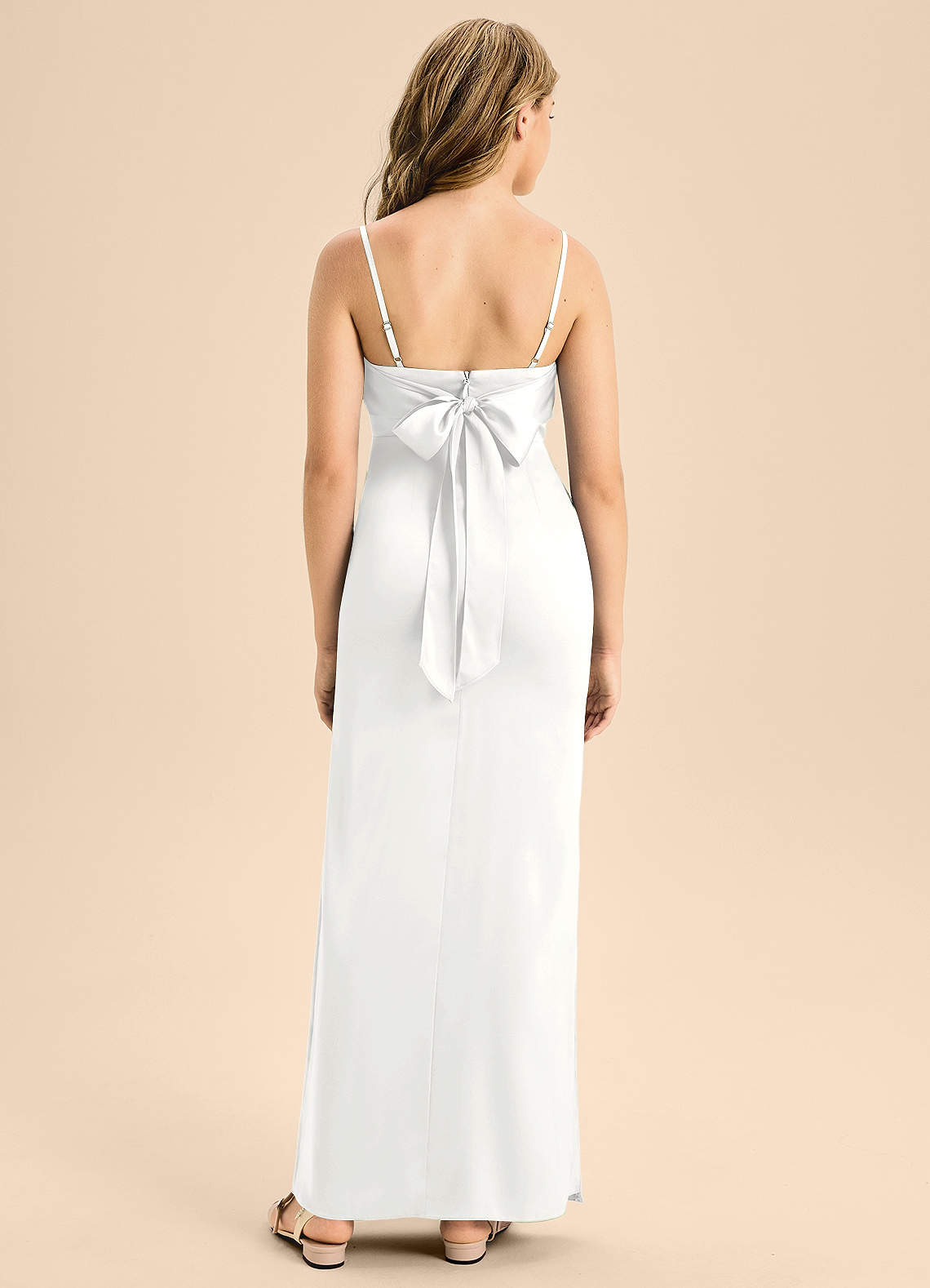 Azazie Mai Junior White Sheath Sweetheart Neckline Stretch Satin Dress image1