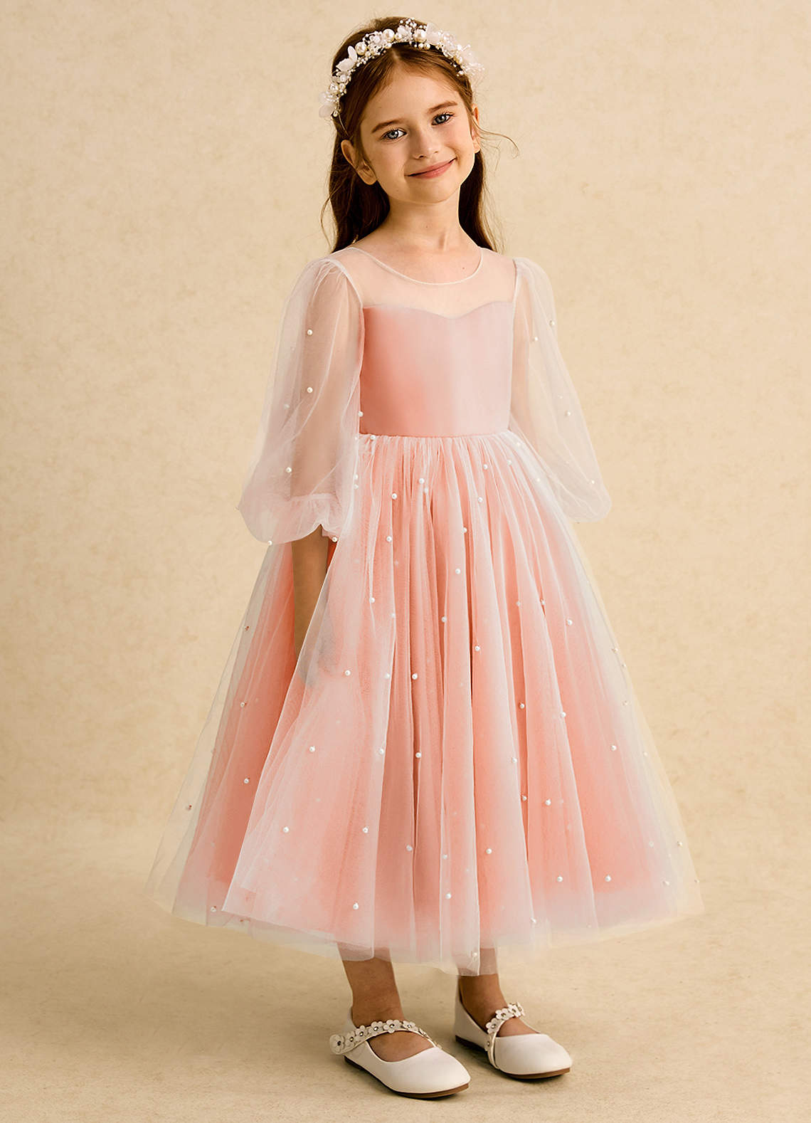 Azazie Trudy Robe Demoiselle D'honneur Fillette Robe Princesse en Tulle Encolure en Forme de Cœur Coucher De Soleil image1