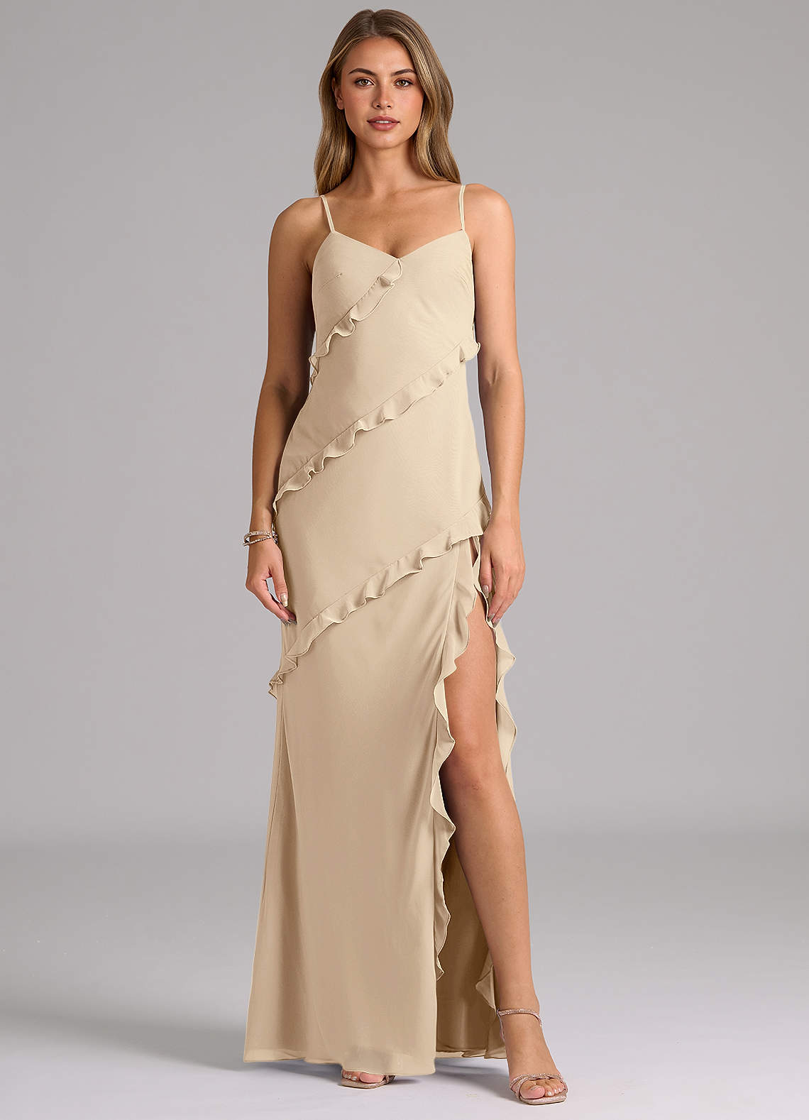 Azazie Nancie Bridesmaid Dresses Champagne Mermaid Ruched Chiffon Dress image1