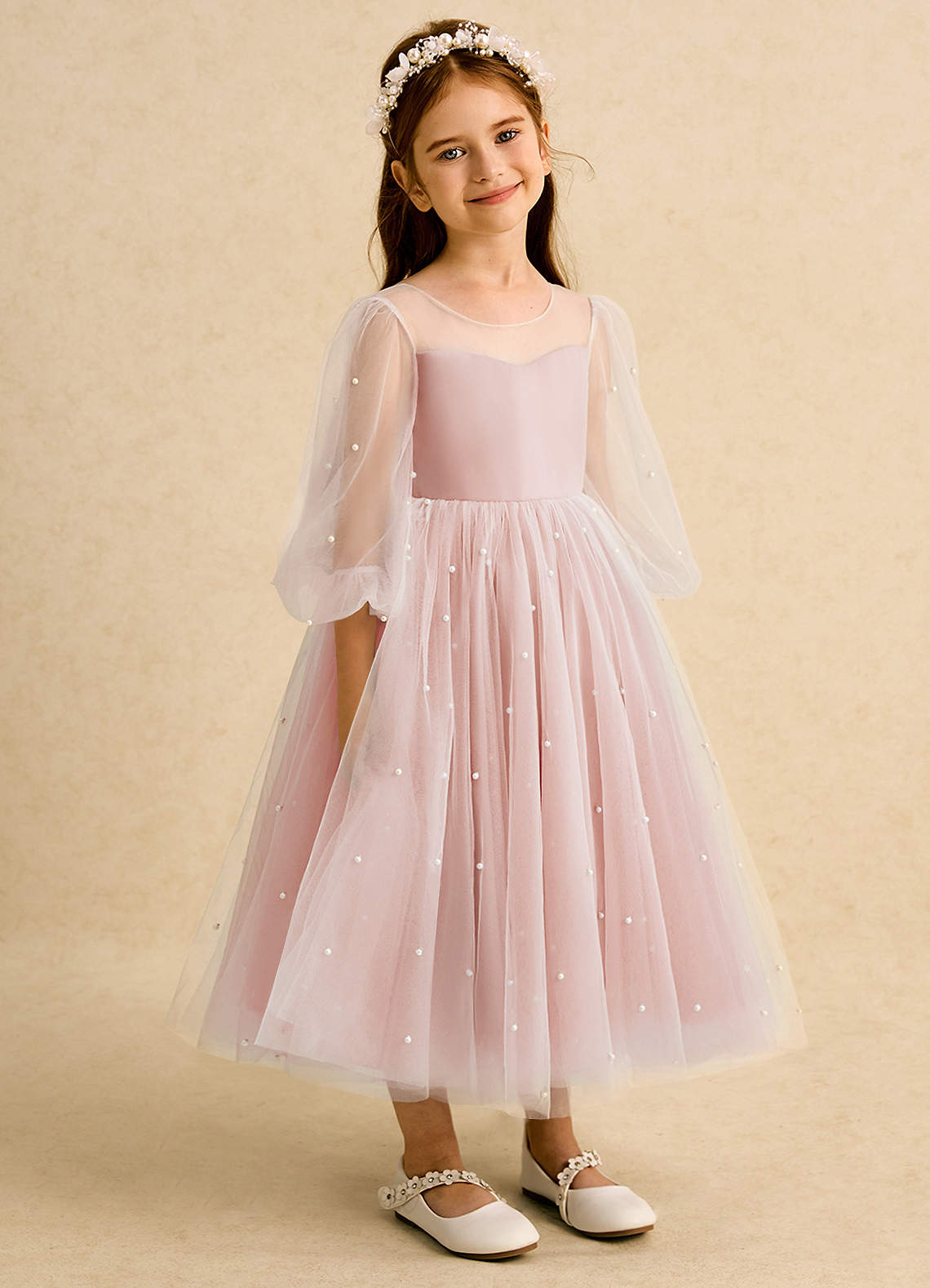 Azazie Trudy Flower Girl Dresses Rosette Ball-Gown Sweetheart Neckline Tulle Dress image1