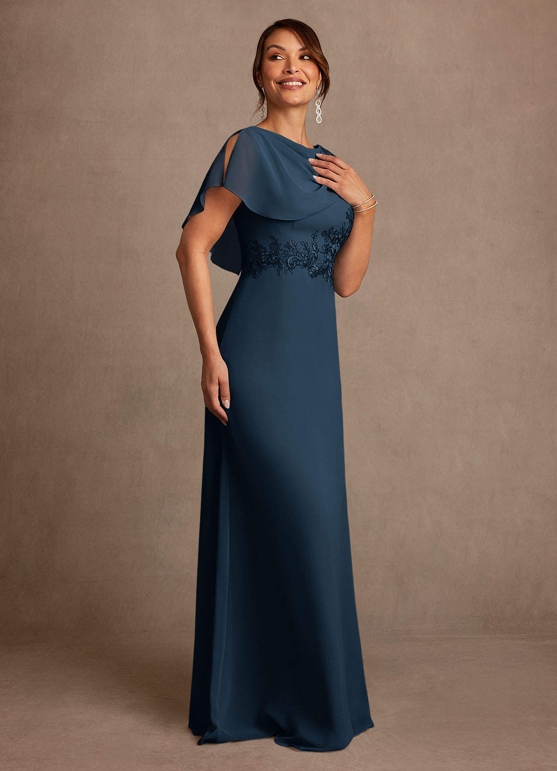 Azazie Frieda Mother of the Bride Dresses Dark Navy A-Line Applique Chiffon Dress image3
