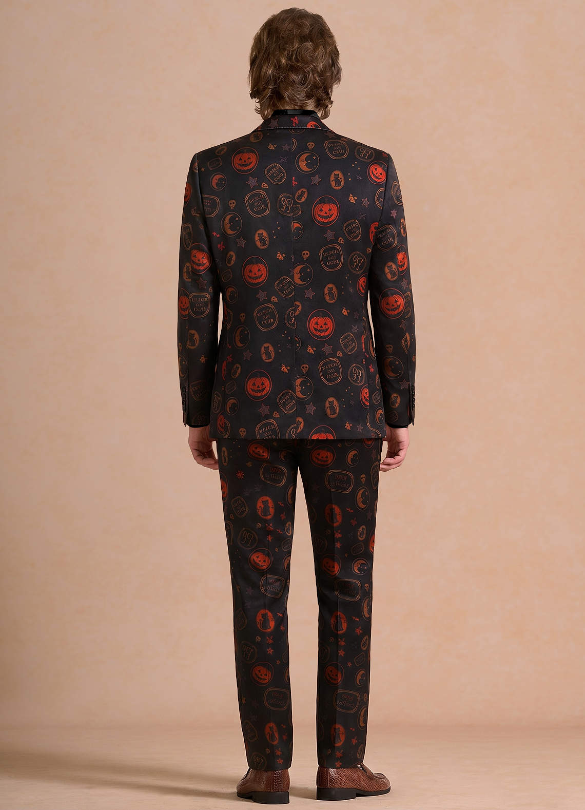 front Caleb Black Vintage Halloween Print 3-Piece Suit